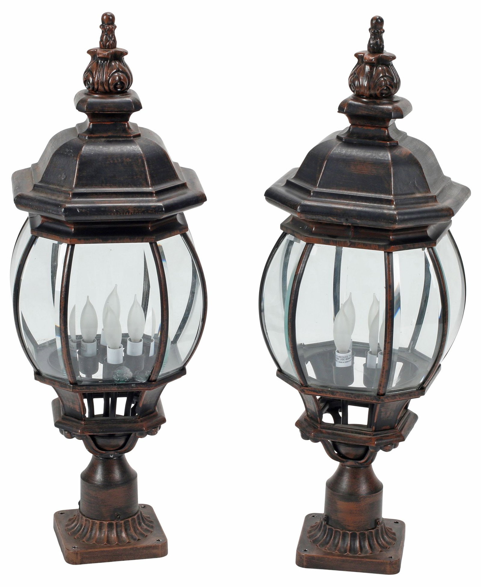 (2) LARGE CAST IRON & BEVELED GLASS HEXAGONAL LANTERNS, 31"H (1 of 4)