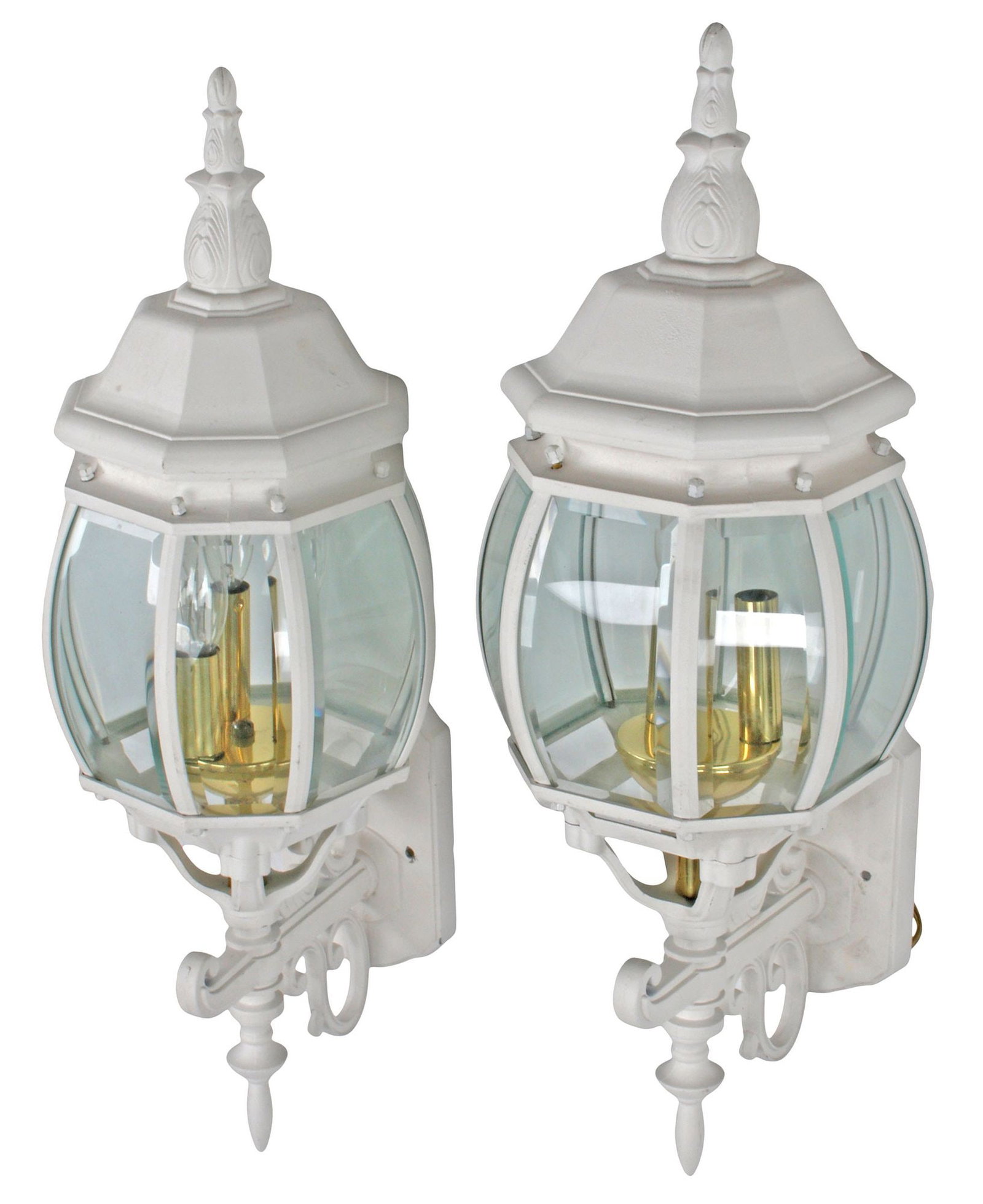 (2) FRENCH-STYLE WHITE-PAINTED METAL 3-LIGHT WALL LANTERNS (1 of 4)
