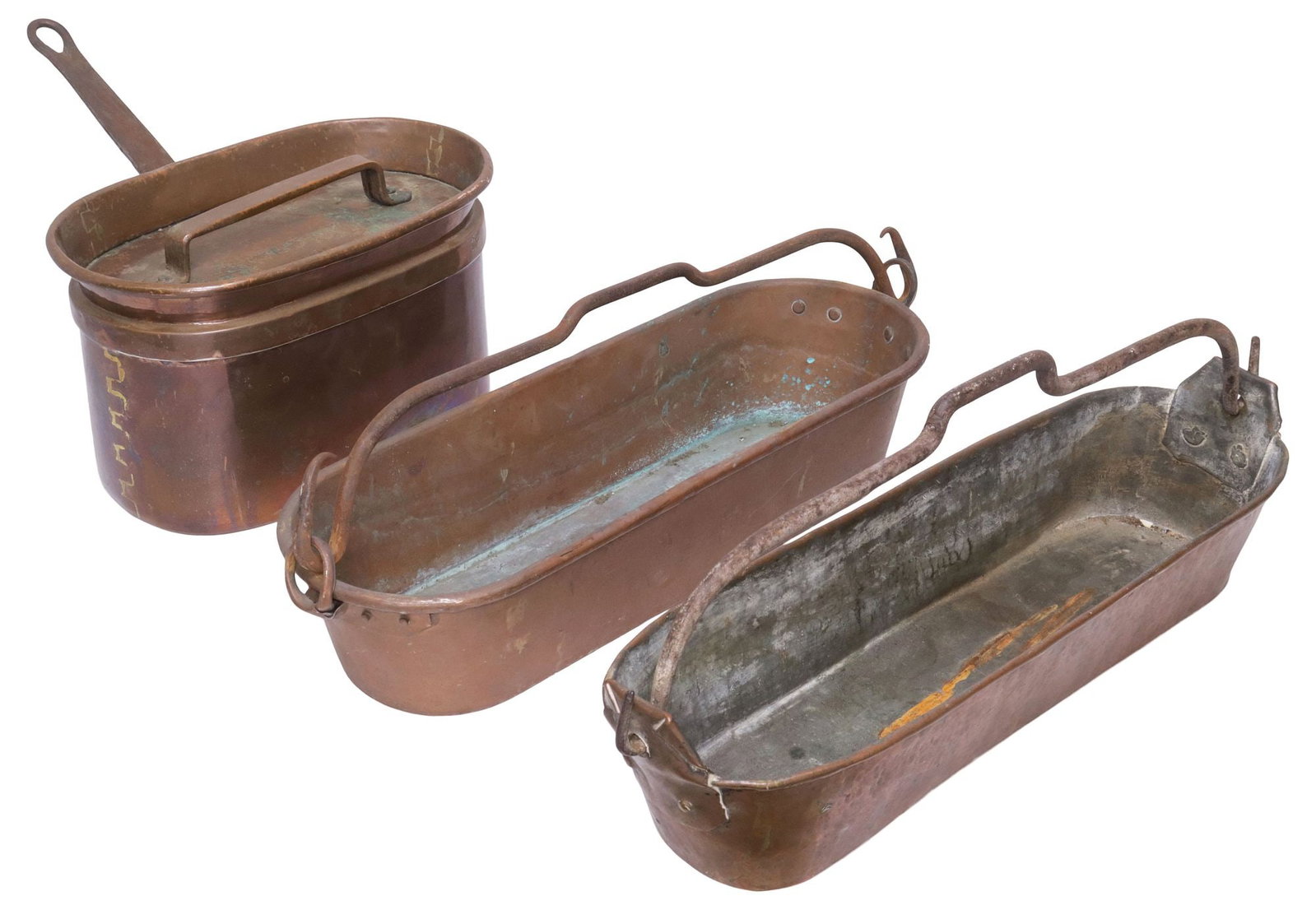 (3) RUSTIC FRENCH COPPER KITCHENWARE, DAUBIERE & FISH POACHING PANS (1 of 6)