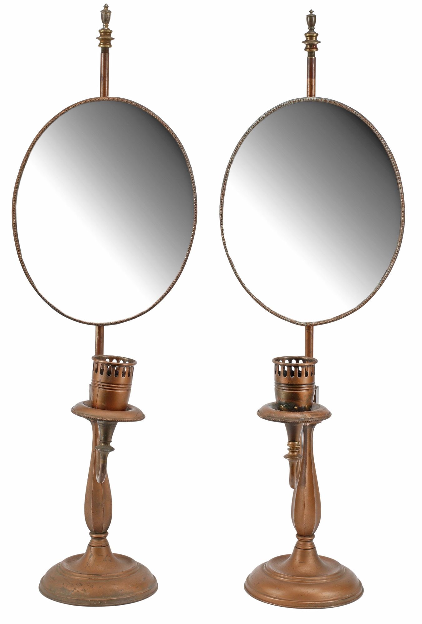 (2) COPPER-TONE METAL SHAVING STANDS WITH MIRROR & CANDLESTICK (1 of 4)