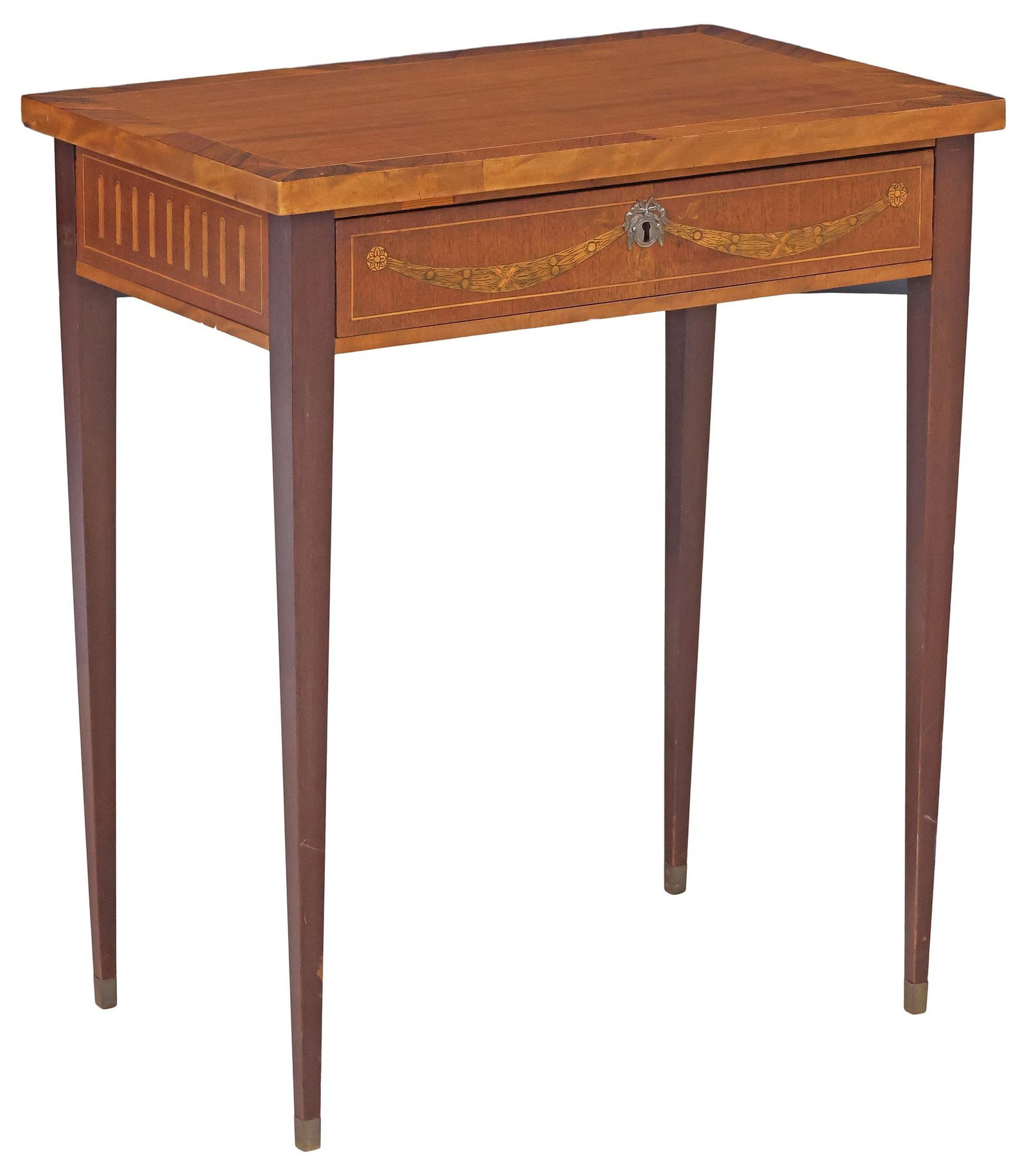 FRENCH LOUIS XVI STYLE MARQUETRY-INLAID MAHOGANY & WALNUT SIDE TABLE (1 of 5)