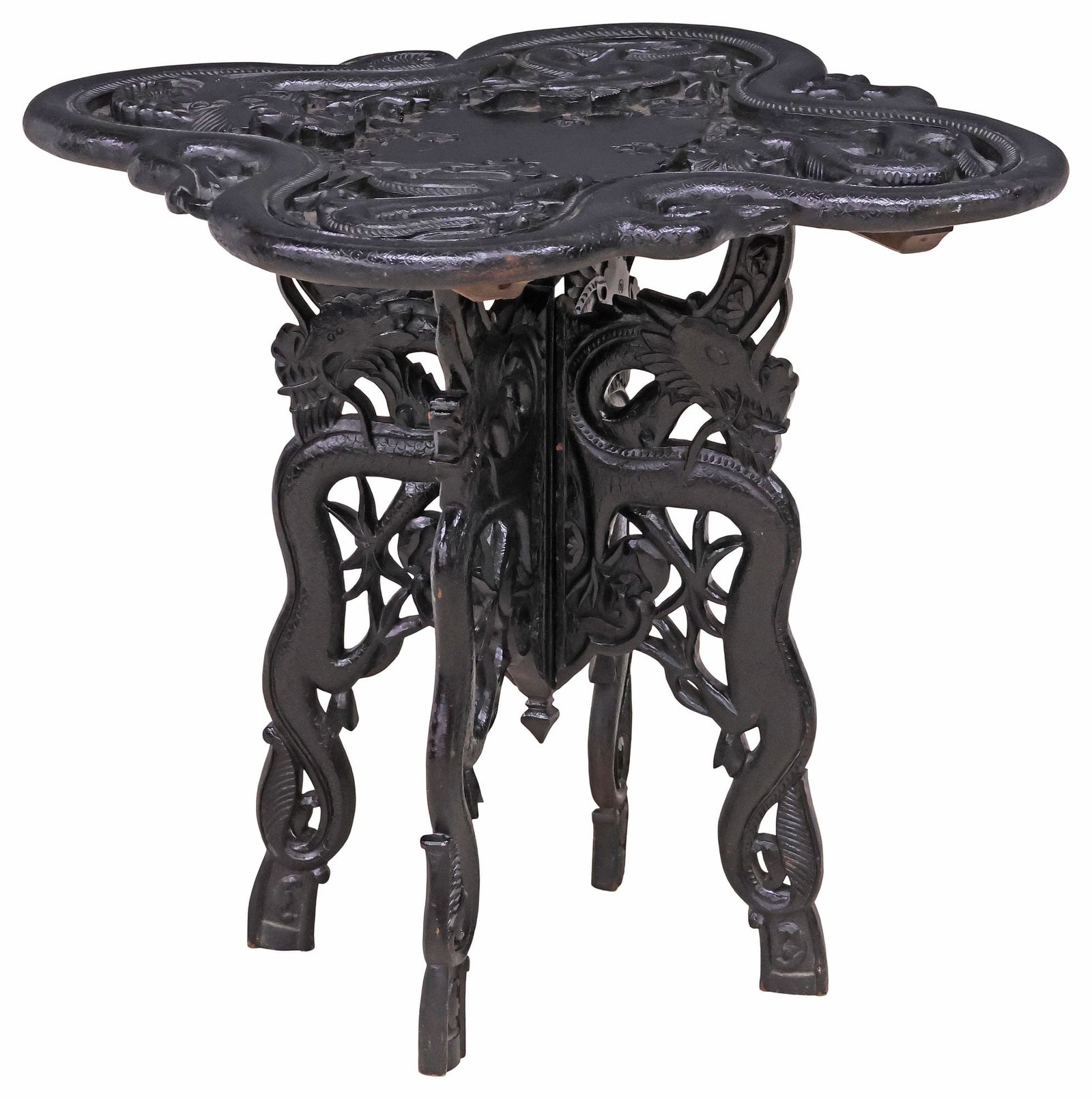 INDO-CHINESE EBONIZED & CARVED HARDWOOD TRAY-TOP SIDE TABLE (1 of 5)
