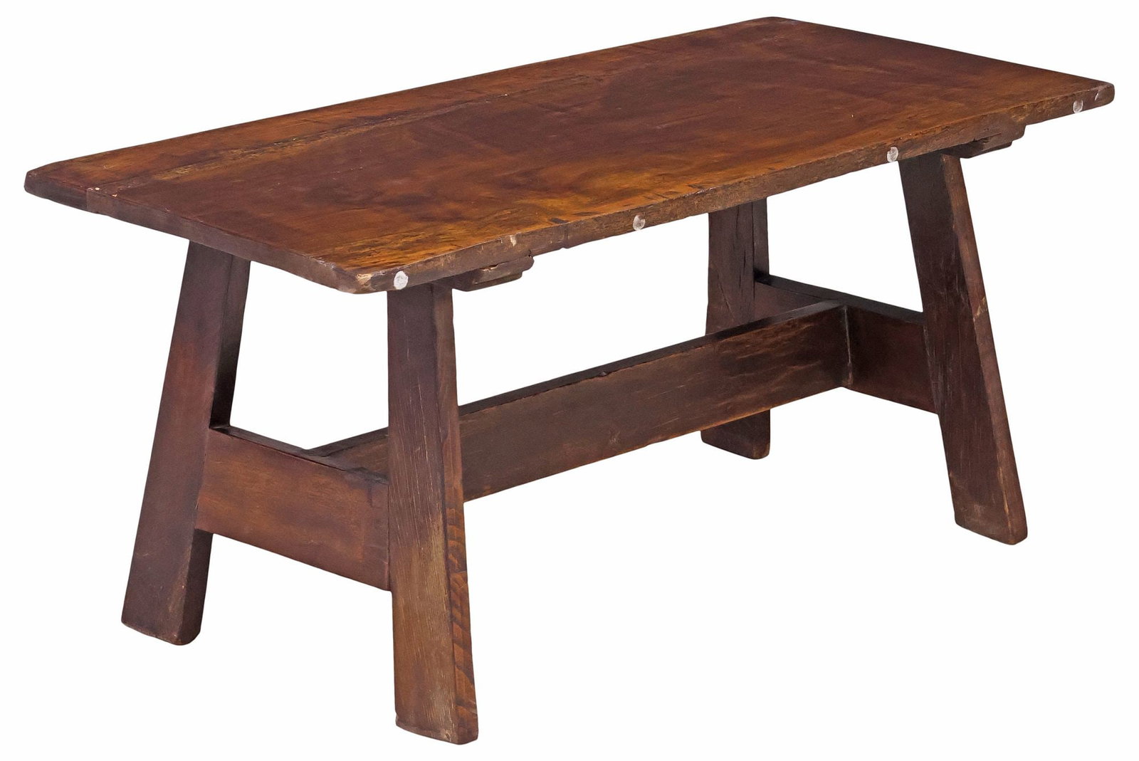 RUSTIC OAK RECTANGULAR TRESTLE COFFEE TABLE - 4
