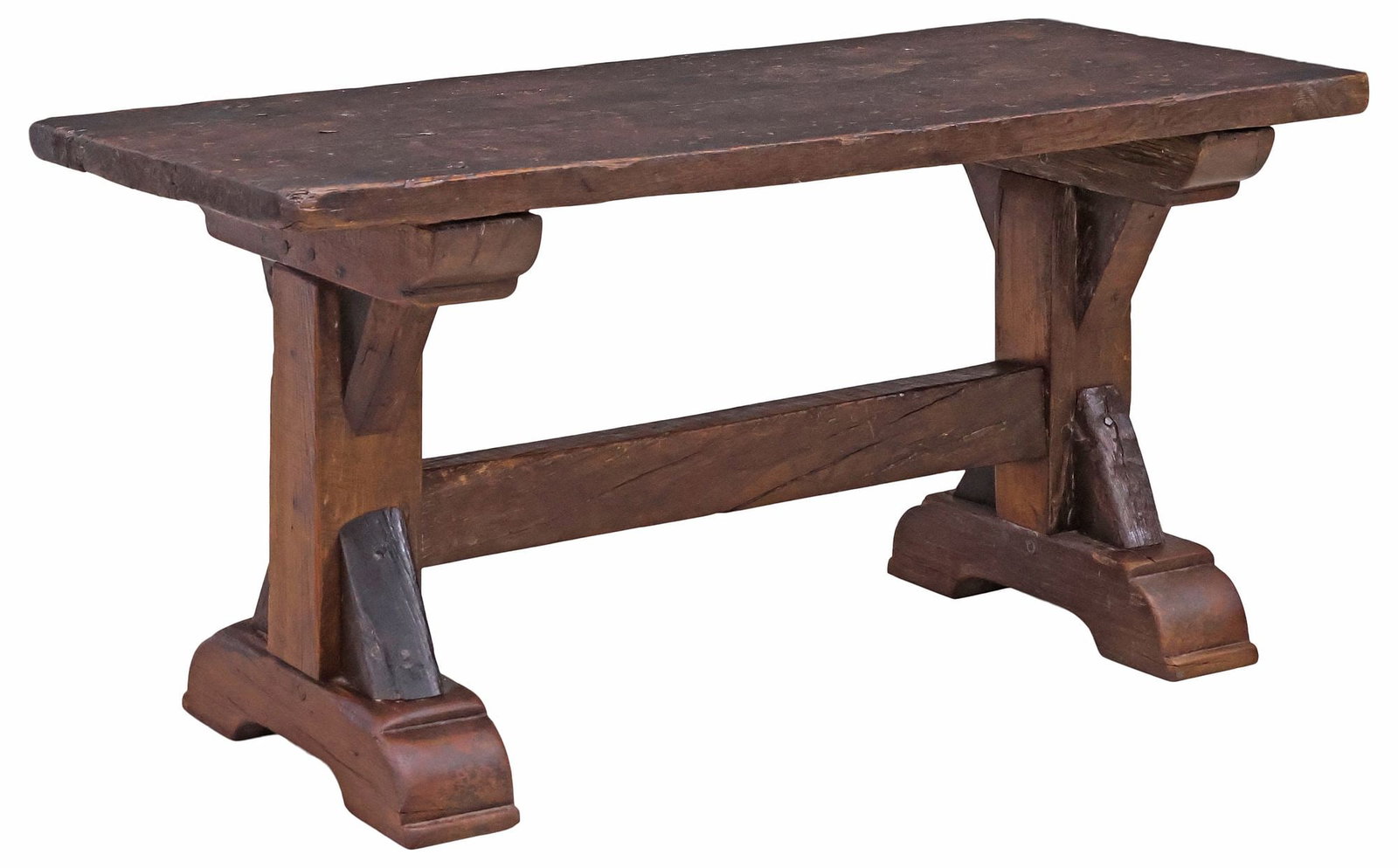FRENCH PROVINCIAL RUSTIC OAK SLAB-TOP COFFEE TABLE (1 of 4)