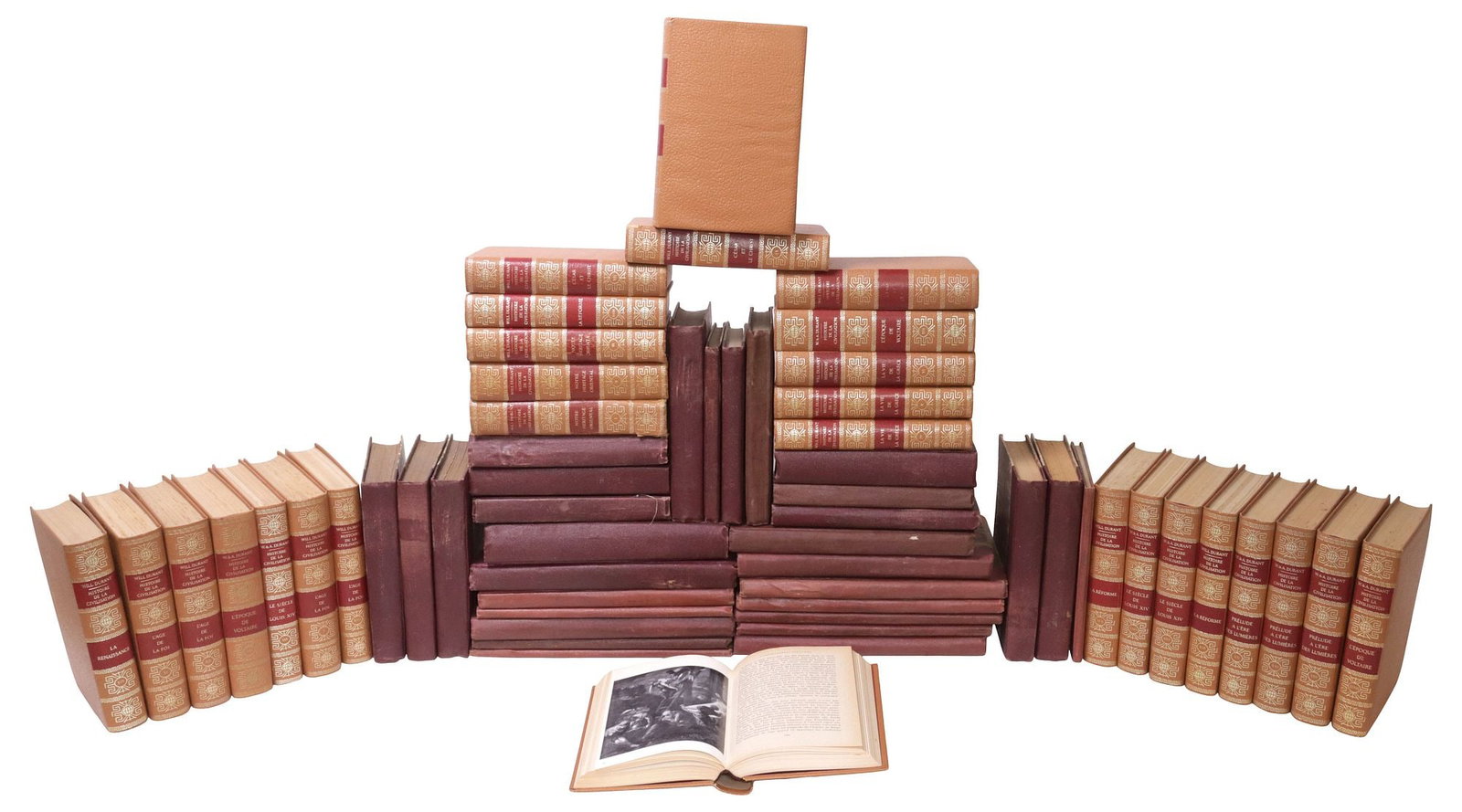 (58) FRENCH LEATHER-BOUND LIBRARY SHELF BOOKS, 'HISTORY OF CIVILIZATION' & OTHER (1 of 4)