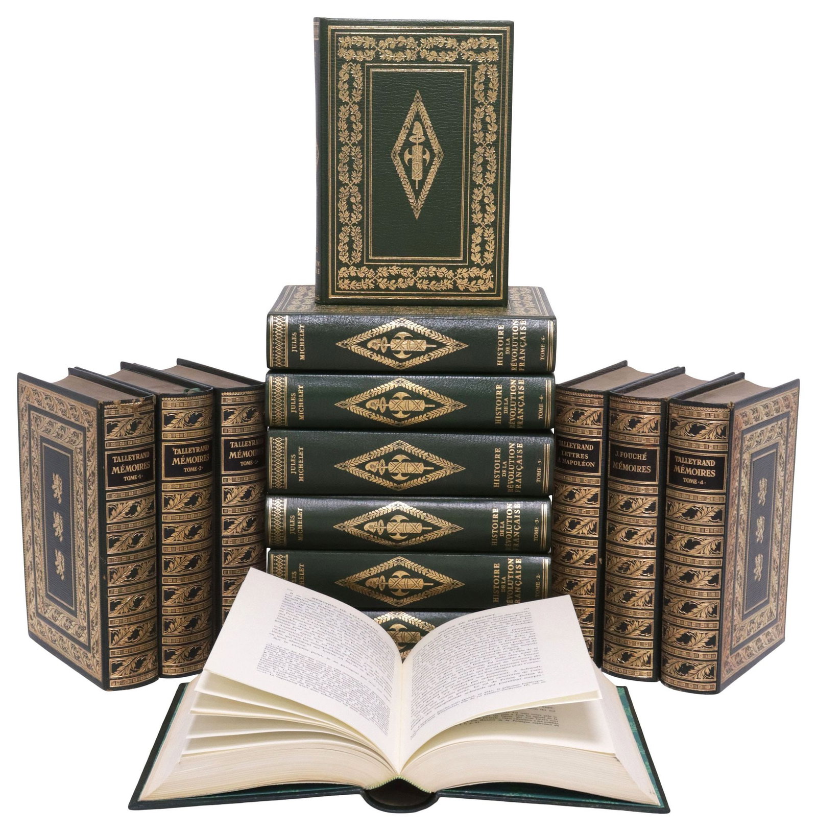 (14) FRENCH LEATHER-BOUND LIBRARY SHELF BOOKS, HISTORY & MEMOIRS (1 of 2)