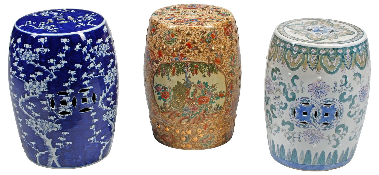 (3) CHINESE POLYCHROME PORCELAIN GARDEN SEATS / STOOLS (1 of 7)