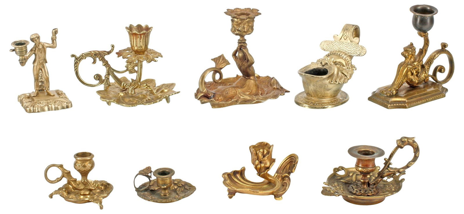 (9) COLLECTION OF GILT & PATINATED BRONZE CHAMBERSTICKS (1 of 5)