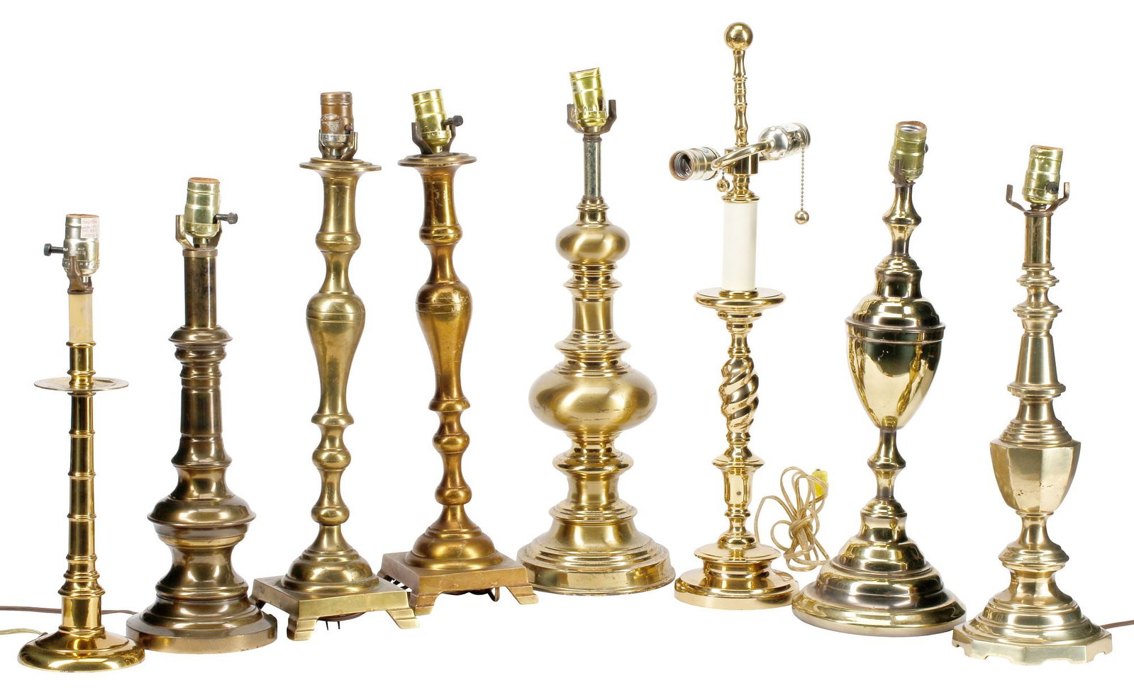 (8) GILT-BRASS CANDLESTICK FORM TABLE LAMPS (1 of 4)