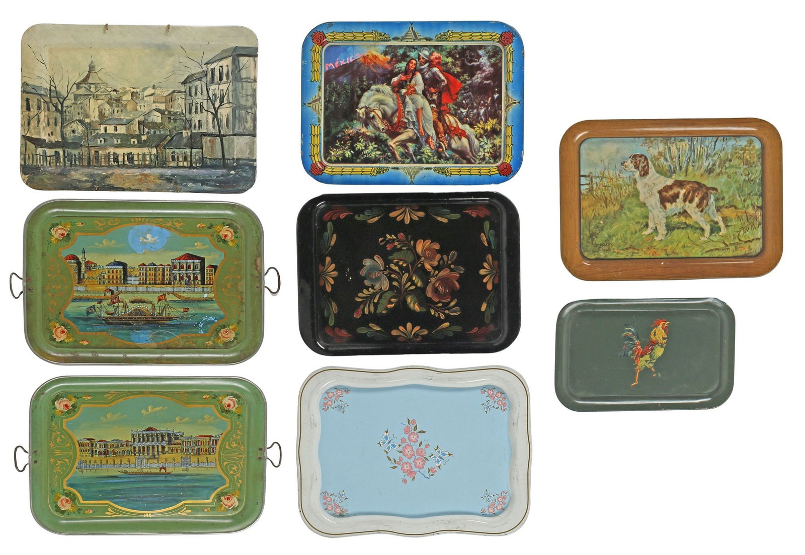 (8) COLLECTION OF PAINTED & PRINTED SERVING TRAYS (1 of 7)