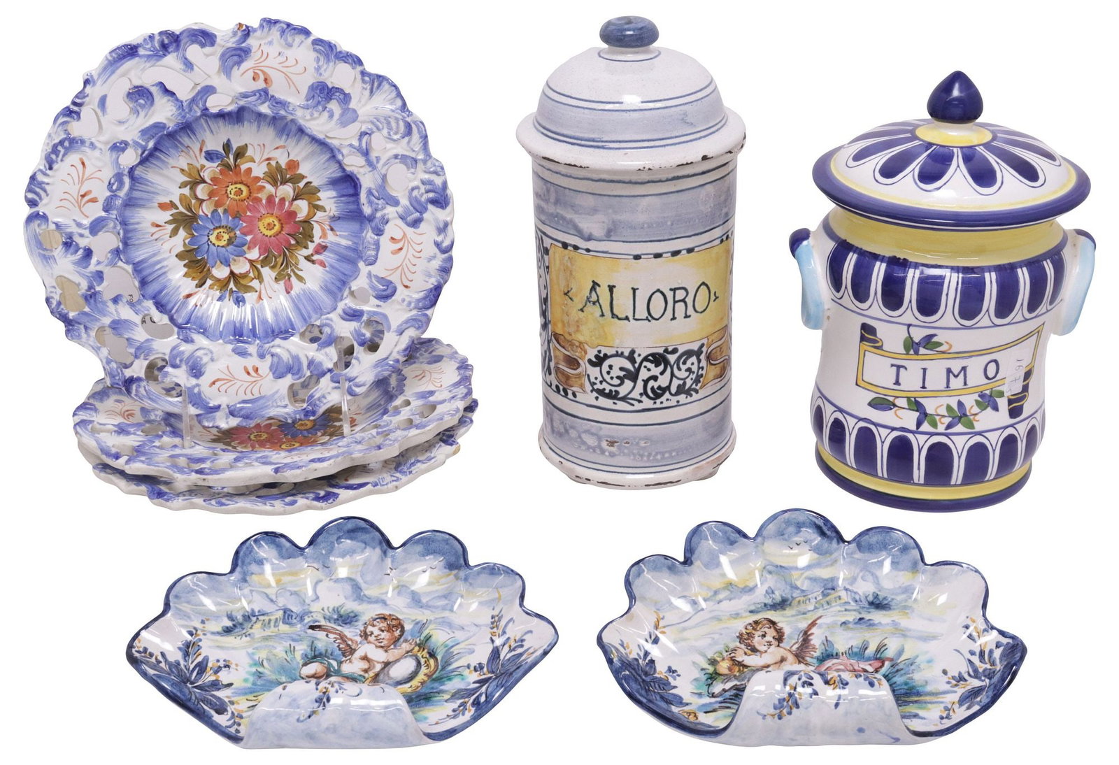 (7) ITALIAN MAJOLICA COVERED APOTHECARY JARS, WALL POCKETS & PLATES (1 of 6)