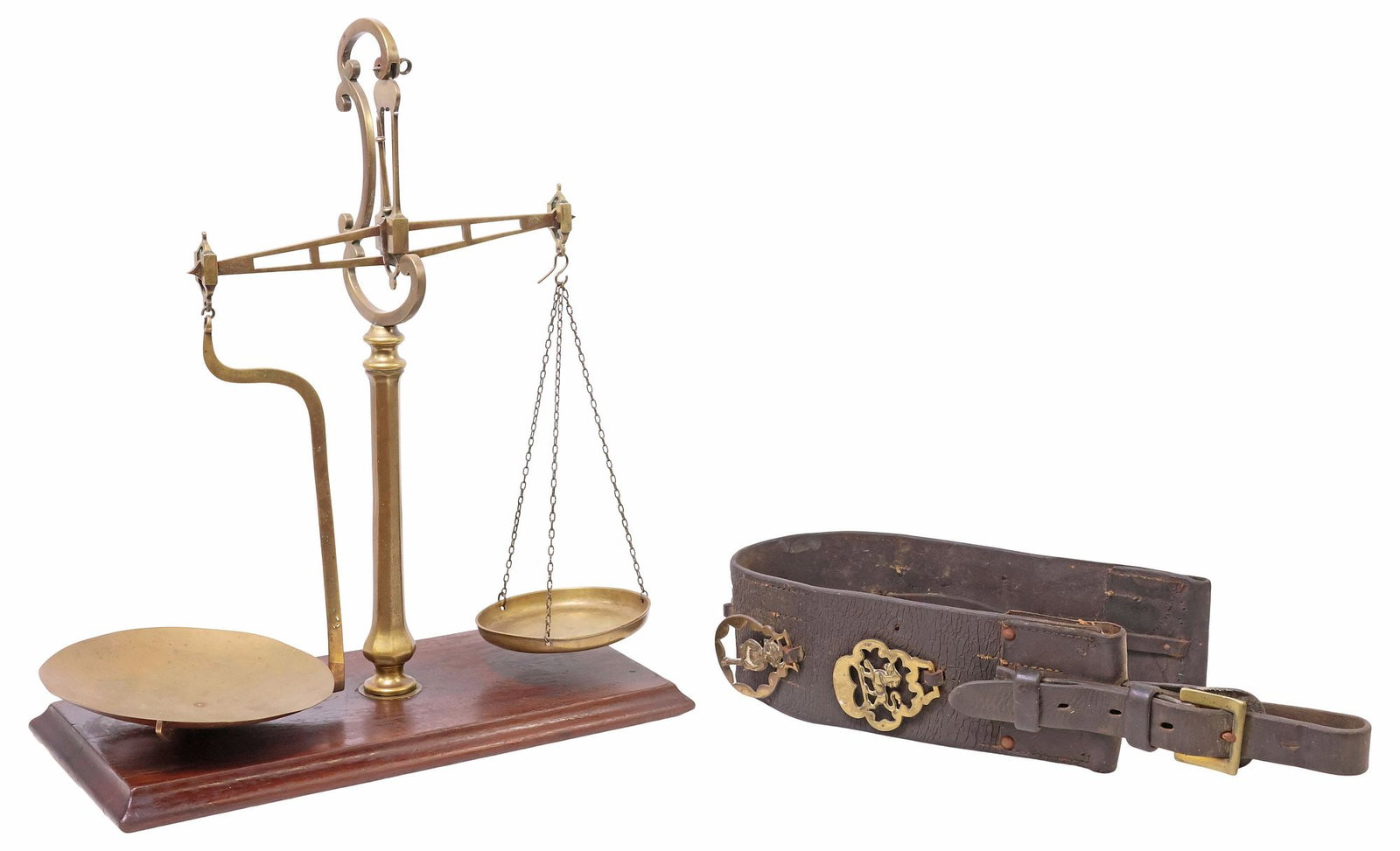 (2) ENGLISH W&T AVERY BALANCE SCALE & HORSE MARTINGALE WITH BRASSES (1 of 14)