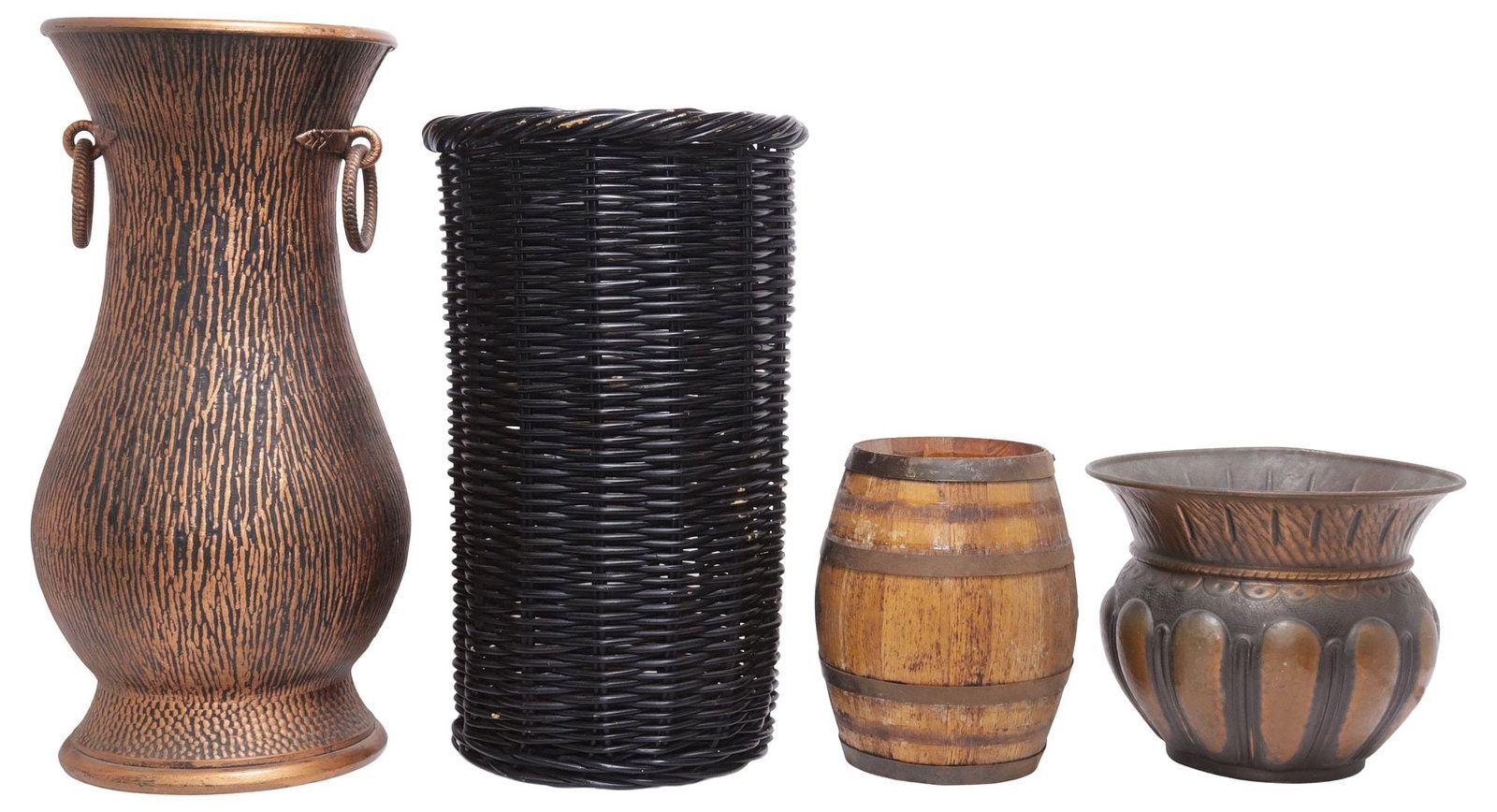 (4) HOUSEWARE: UMBRELLA STANDS, PELLEGRINO OAK BARREL & COPPER VASE (1 of 5)