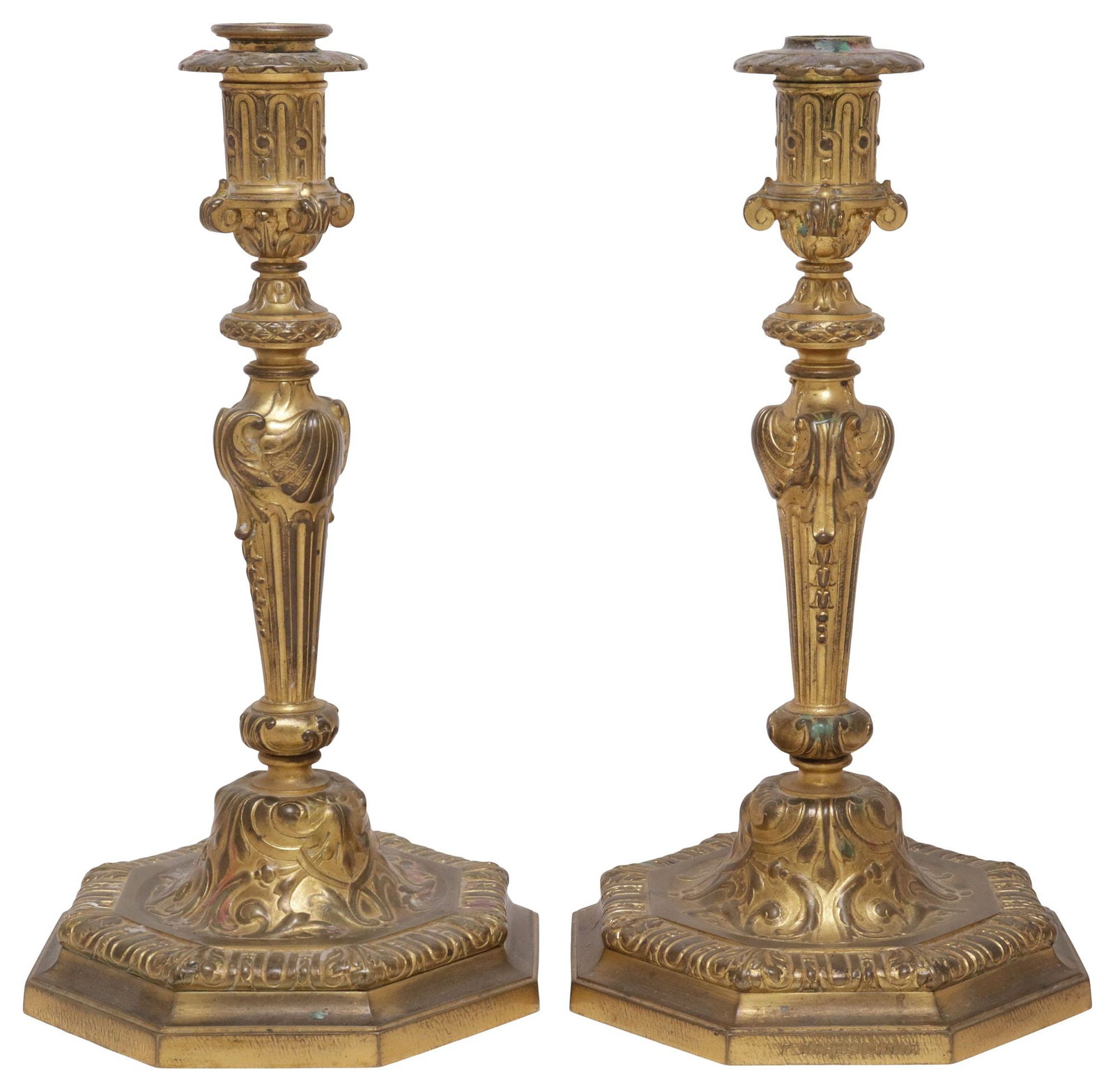 (2) FRENCH LOUIS XVI STYLE ORMOLU TURNED-FORM CANDLESTICKS (1 of 4)