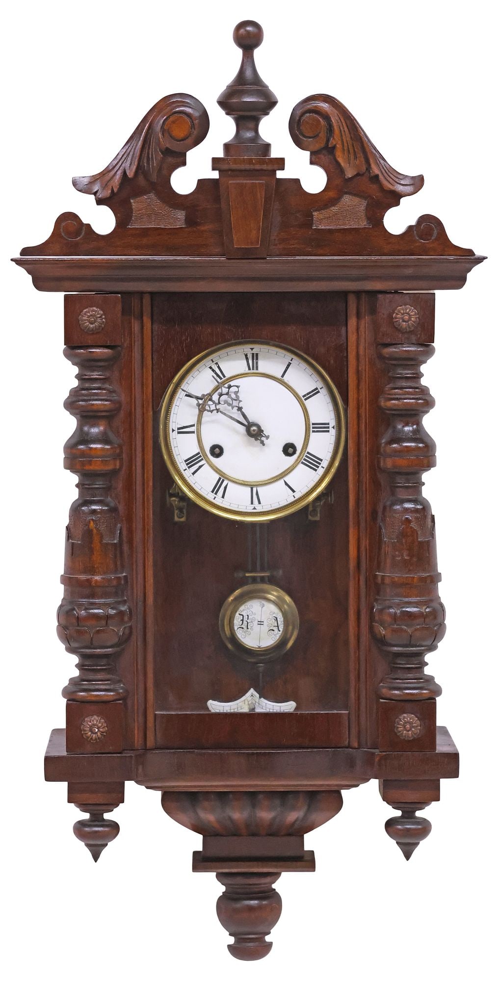 CONTINENTAL CARVED WALNUT REGULATOR WALL CLOCK (1 of 6)