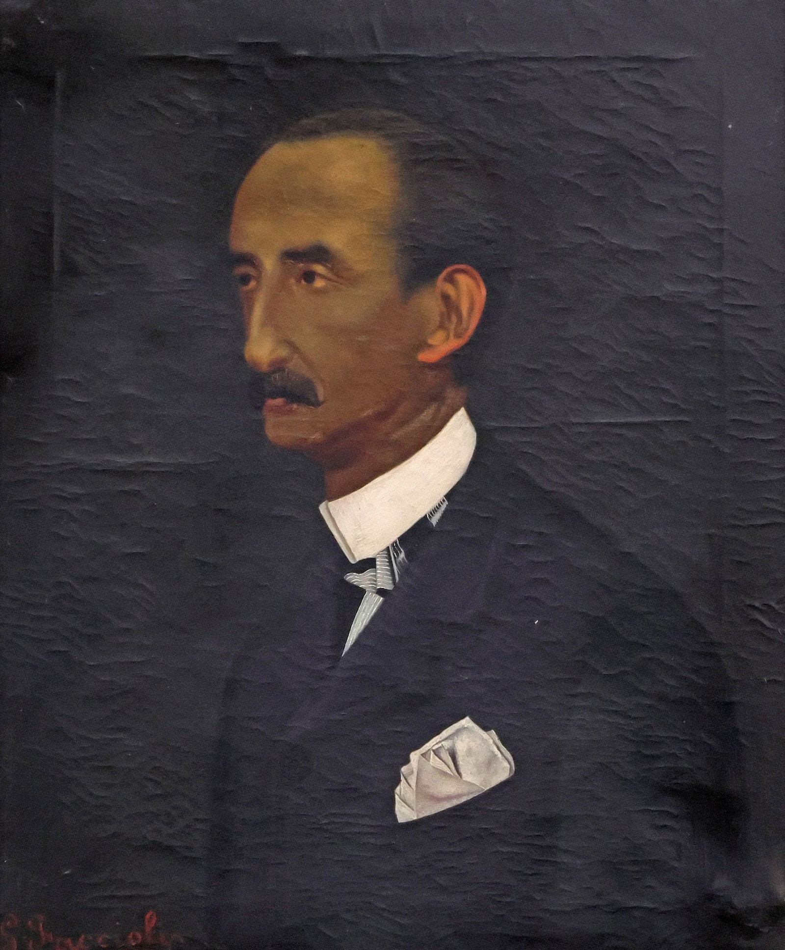 GAETANO FACCIOLA (ITALIAN, 1868-1949) PAINTING, PORTRAIT OF A GENTLEMAN: Framed oil on canvas painting, Portrait of a Gentleman, signed lower left G. Faccioli (Gaetano Facciola, Italian, 1868-1949), dated 1899, stretcher lines, paint rubbing, and overall craquelure, sight: