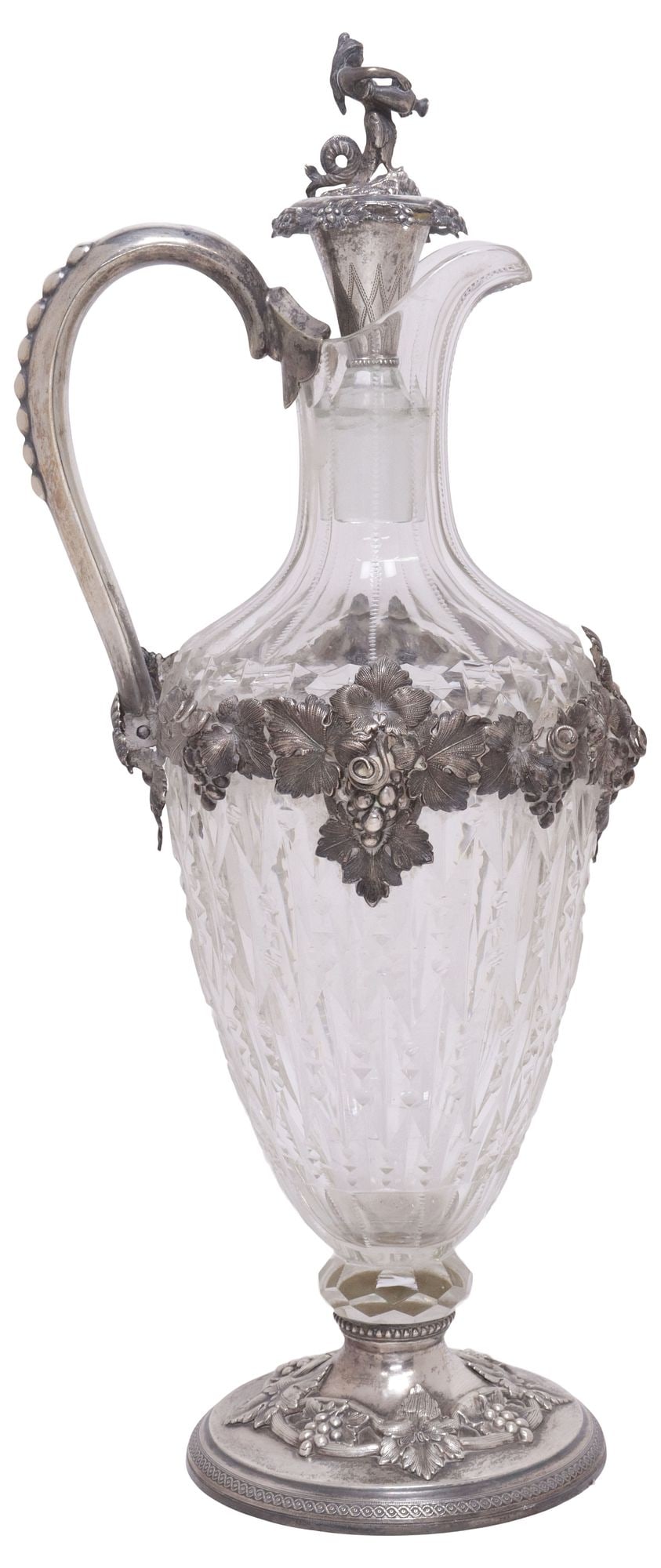 GERMAN .812 SILVER-MOUNTED CUT CRYSTAL GRAPE VINE WINE DECANTER (1 of 7)