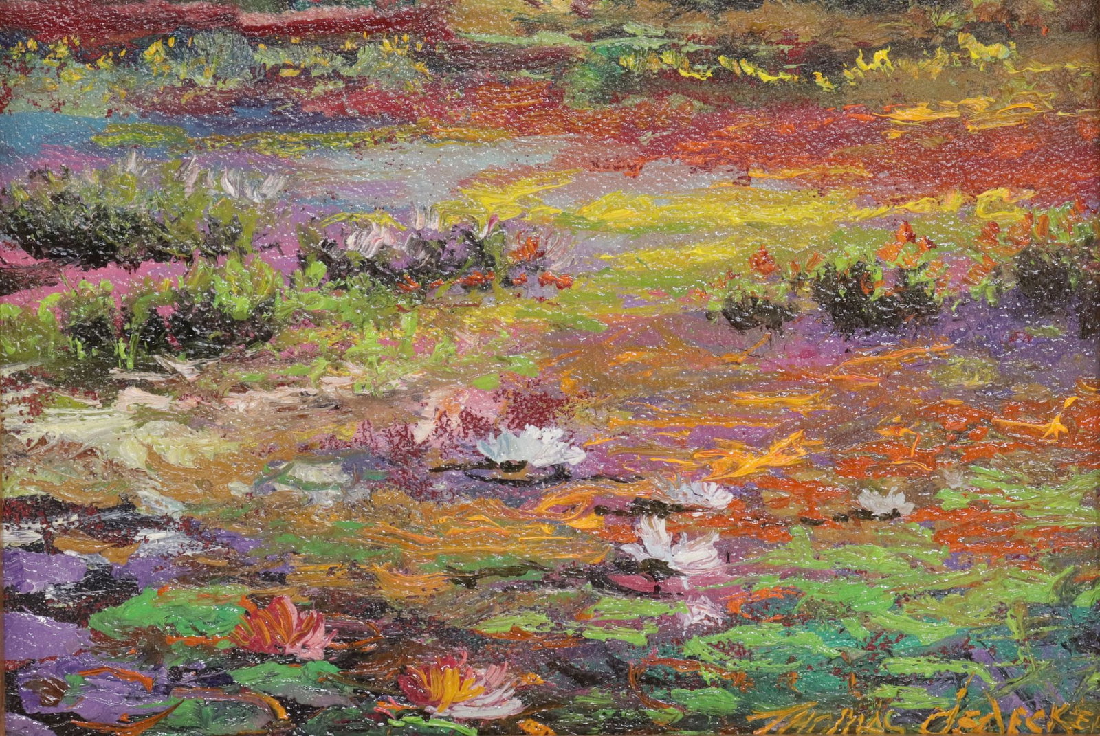 THOMAS deDECKER (b.1951) OIL ON CANVAS PAINTING, 'POND COLOURS' (1 of 4)