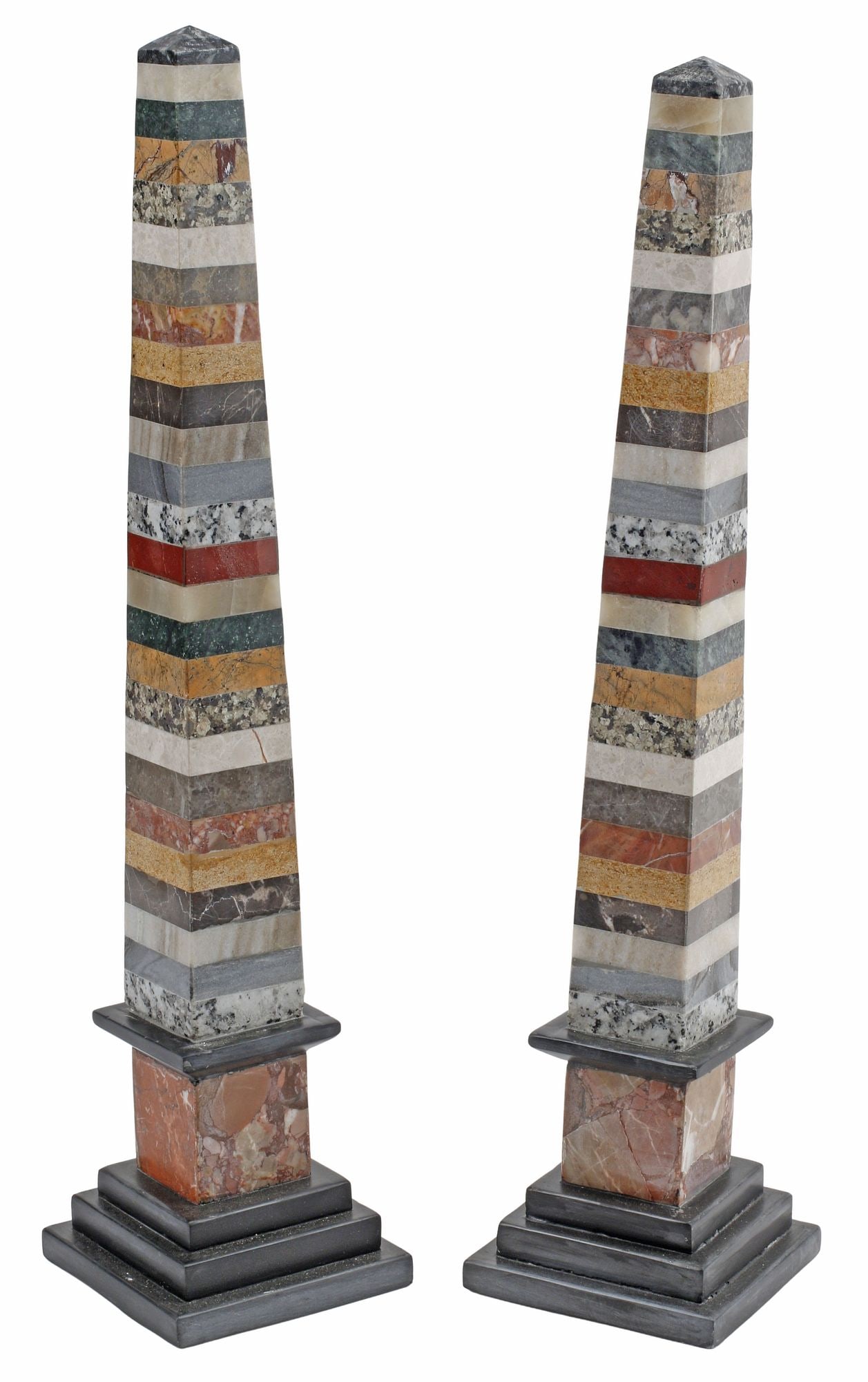 (2) GRAND TOUR STYLE SPECIMEN MARBLE OBELISKS, 21"H (1 of 5)