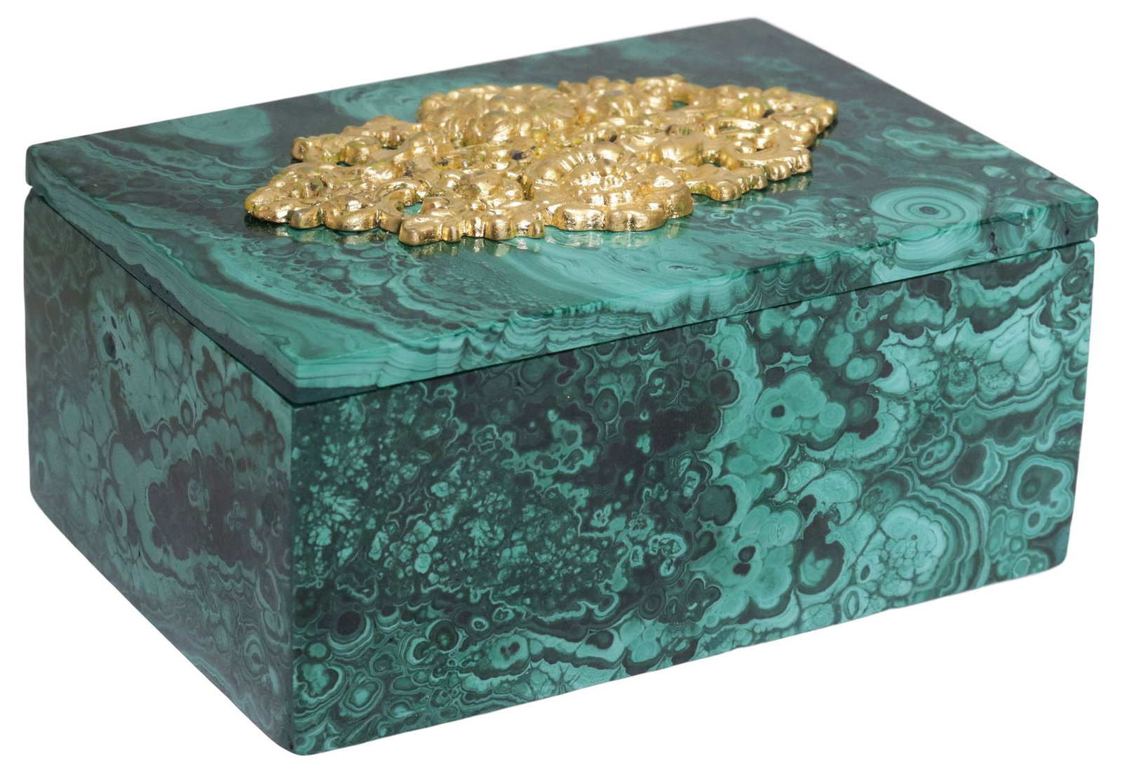 MALACHITE TABLE BOX WITH SCROLLED FOLIATE ORMOLU MOUNTS (1 of 4)