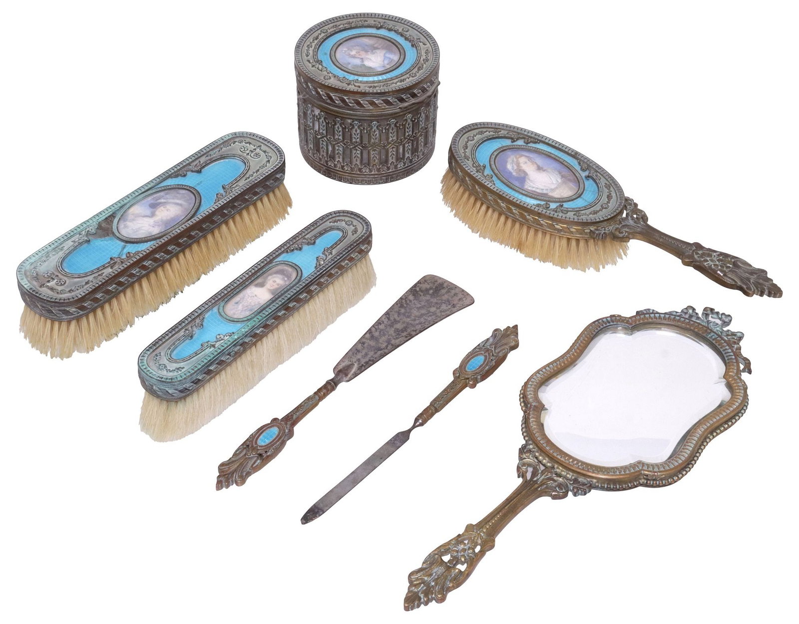 (7) FRENCH ENAMELED & PORCELAIN-INSET VANITY / DRESSING TABLE SET (1 of 9)