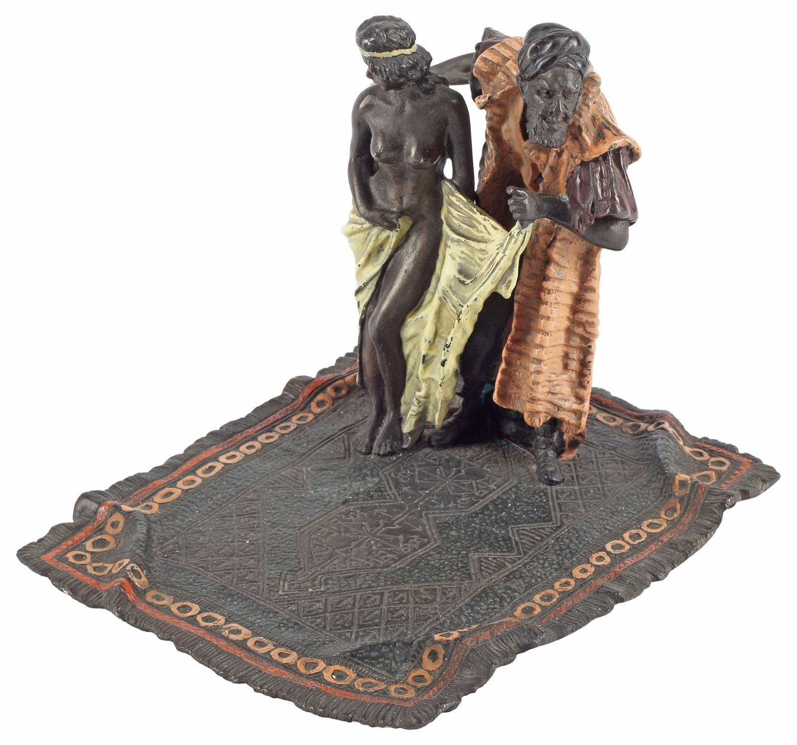 FRANZ BERGMAN (1861-1936) ORIENTALIST BRONZE SCULPTURE, FIGURES ON CARPET (1 of 6)