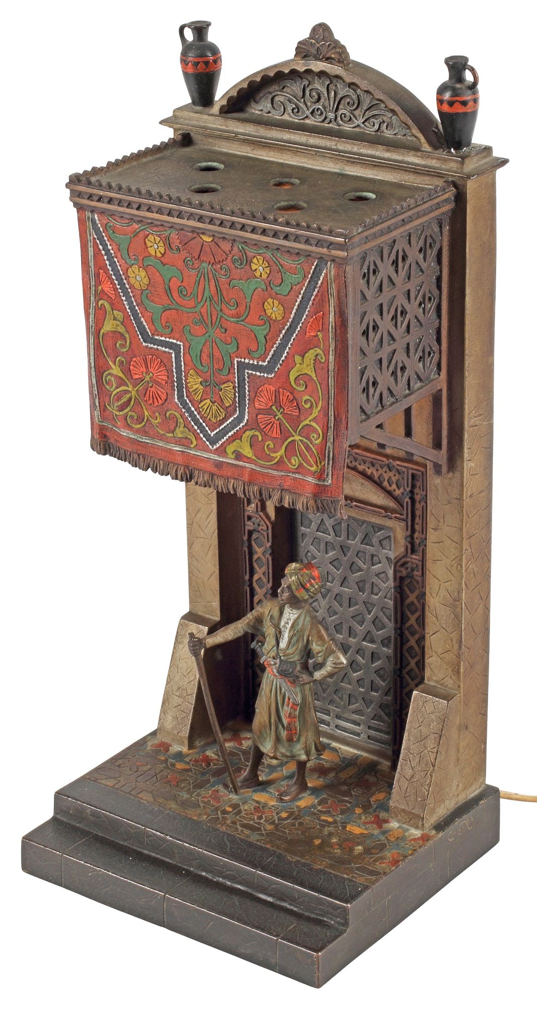ANTON CHOTKA (1881-1955) ORIENTALIST PAINTED BRONZE FIGURAL TABLE LAMP (1 of 5)