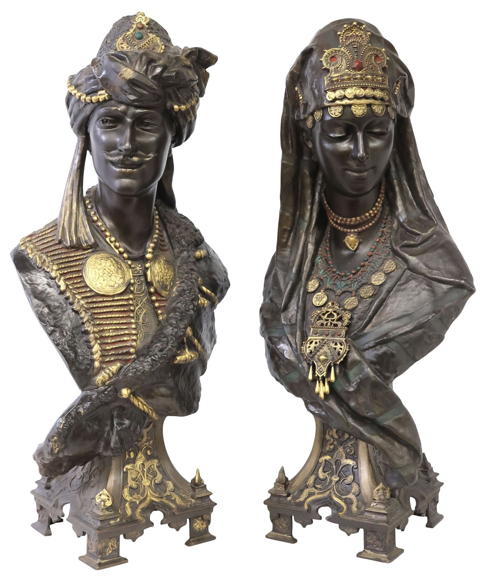 (2) AFTER LOUIS HOTTOT (FRENCH, D.1905) ORIENTALIST SPELTER BUSTS, 29"H (1 of 5)