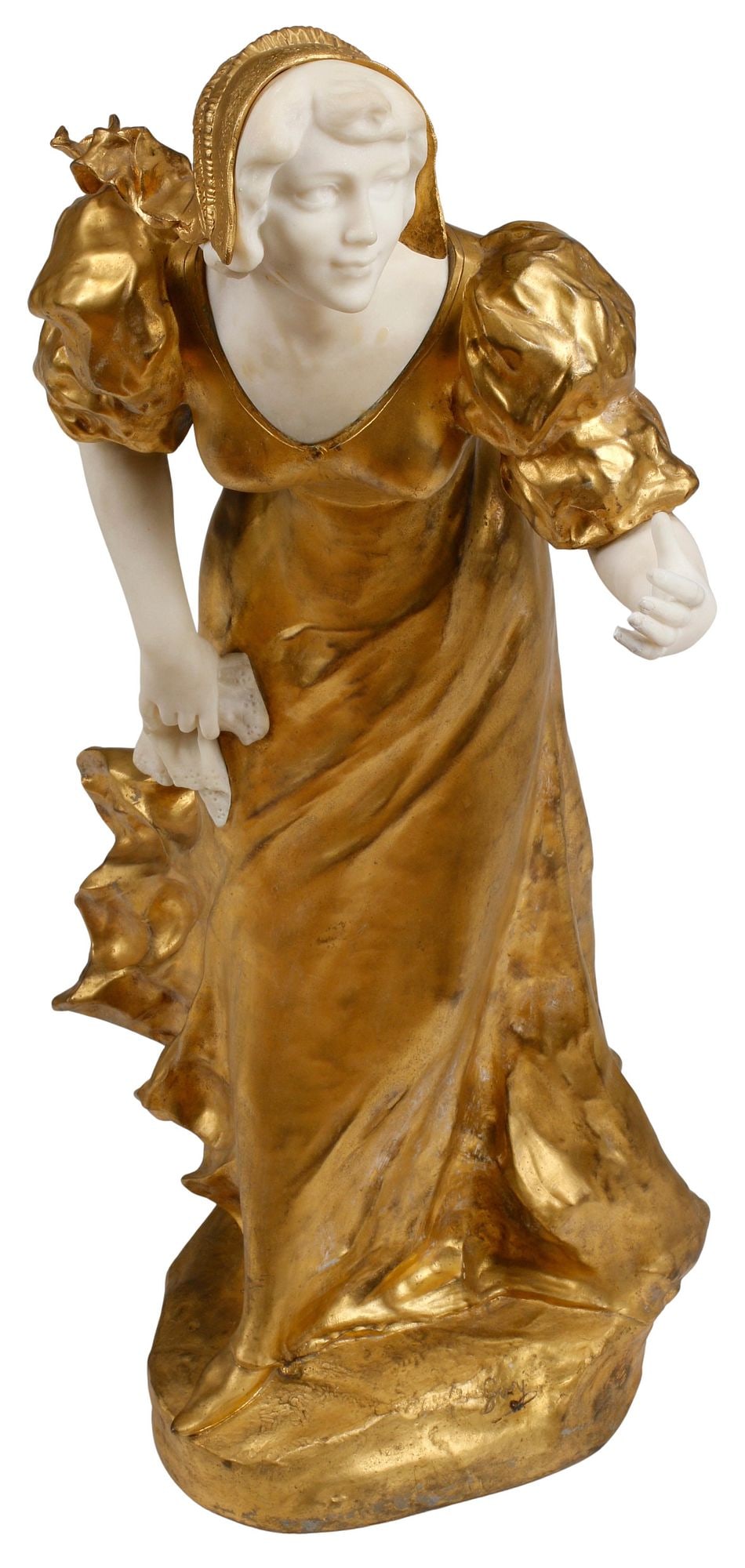 AFFORTUNATO GORY (D.1925) ORMOLU & CARVED ALABASTER SCULPTURE, MAIDEN (1 of 8)