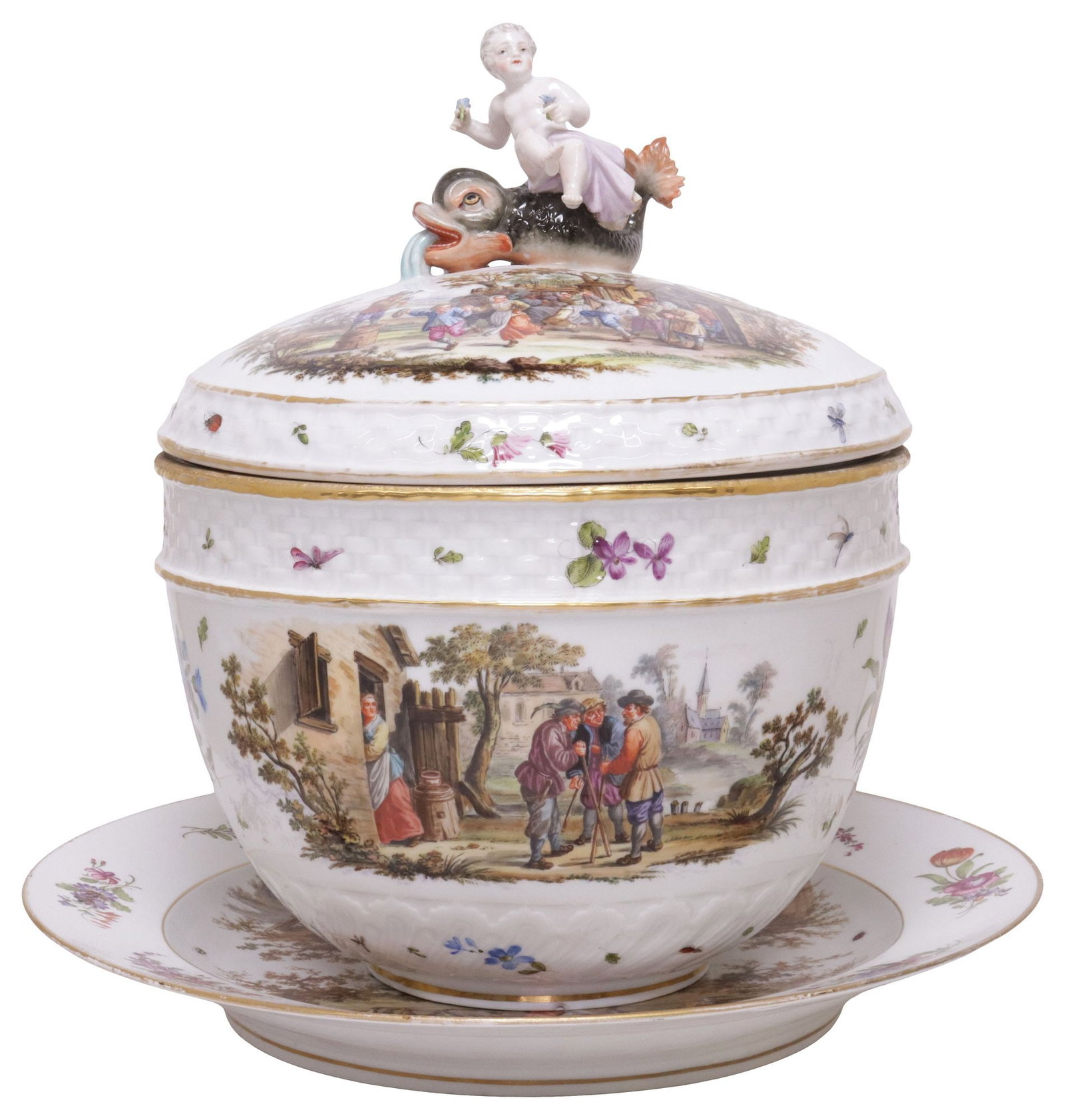 (2) LARGE MEISSEN STYLE PORCELAIN COVERED BOWL & UNDERPLATE (1 of 9)
