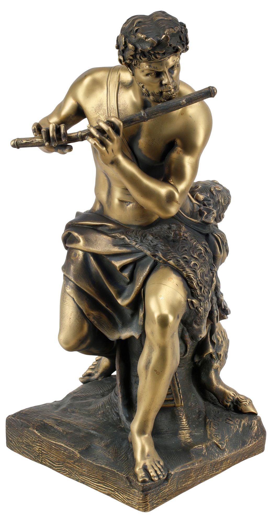 AFTER ANTOINE COYSEVOX (D. 1720) PARCEL-GILT BRONZE, PAN PLAYING FLUTE, 19TH C. (1 of 6)