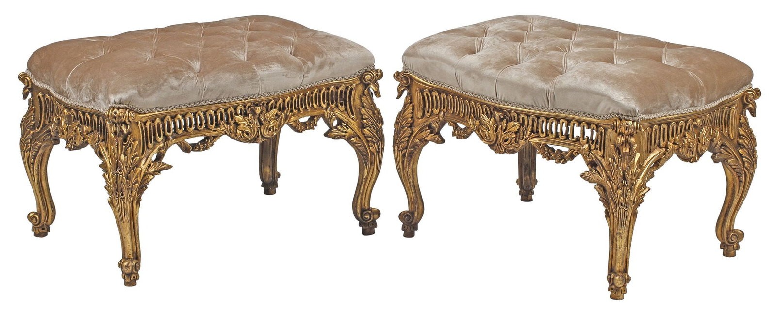 (2) REGENCE STYLE VELVET-UPHOLSTERED GILTWOOD STOOLS / OTTOMANS (1 of 5)