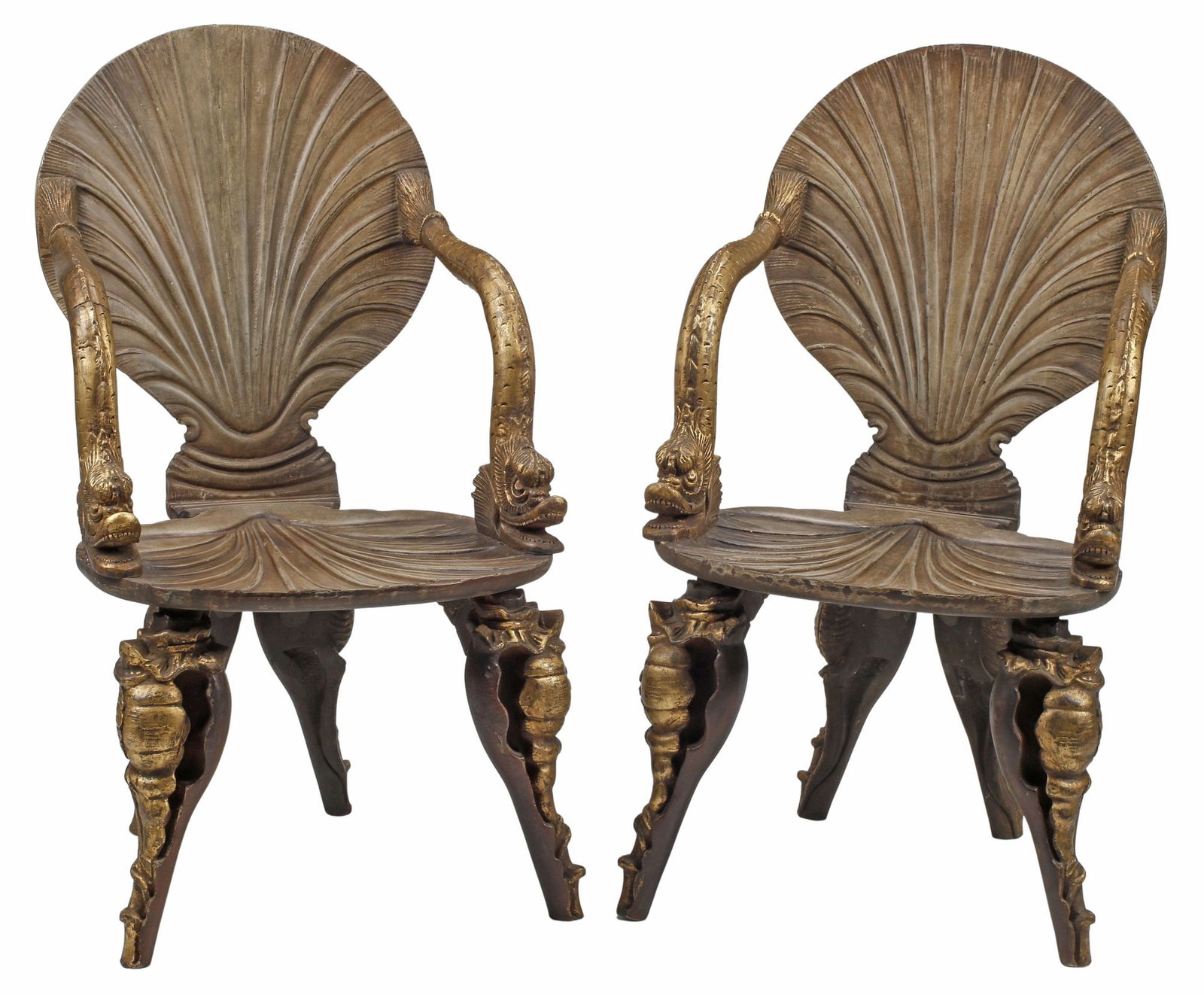 (2) VENETIAN STYLE PARCEL-GILT & PAINTED 'GROTTO' SHELL-FORM ARMCHAIRS (1 of 6)