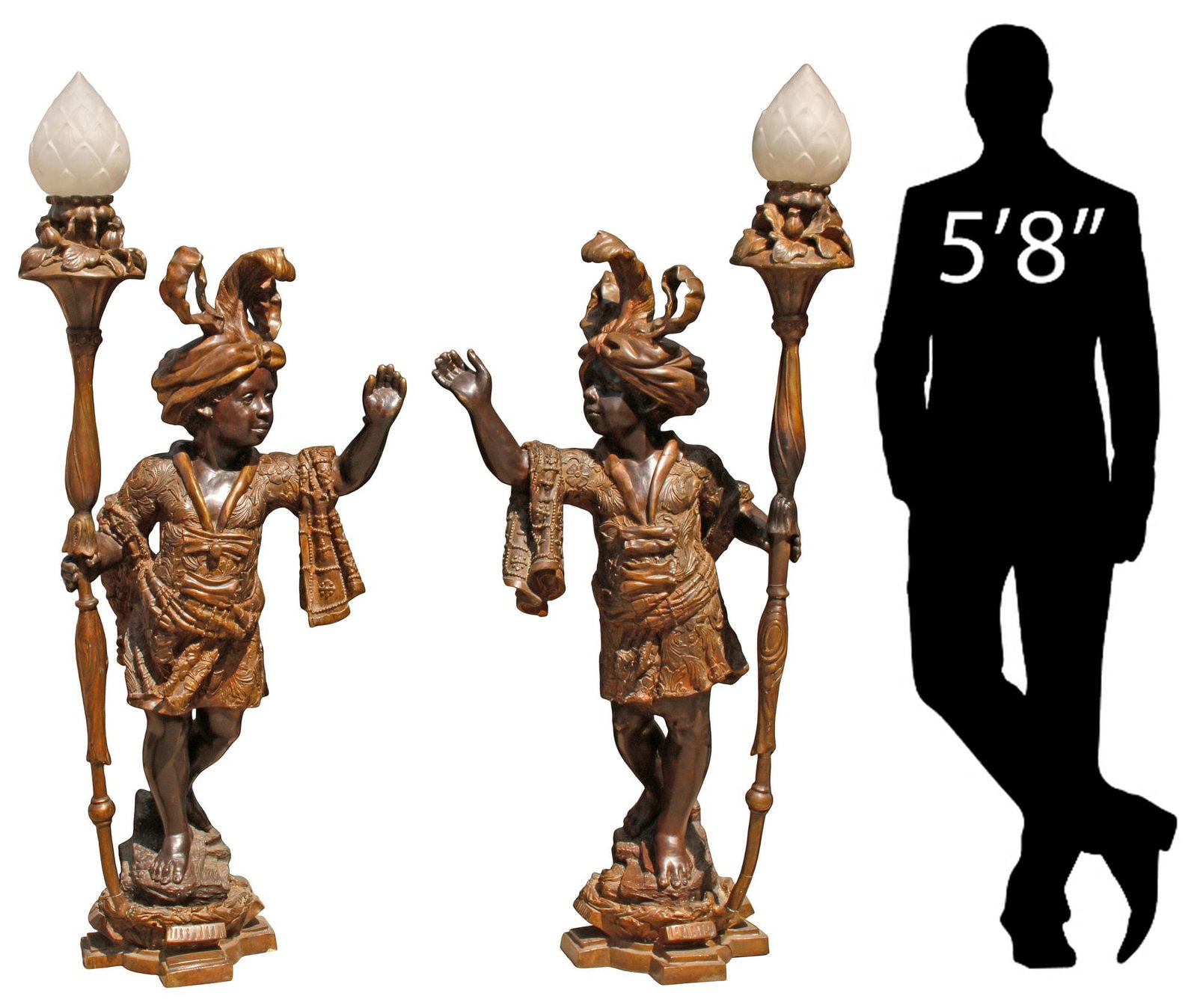 (2) ITALIANATE LIFE-SIZE PATINATED BRONZE FIGURAL TORCHIERES, 66"H (1 of 8)