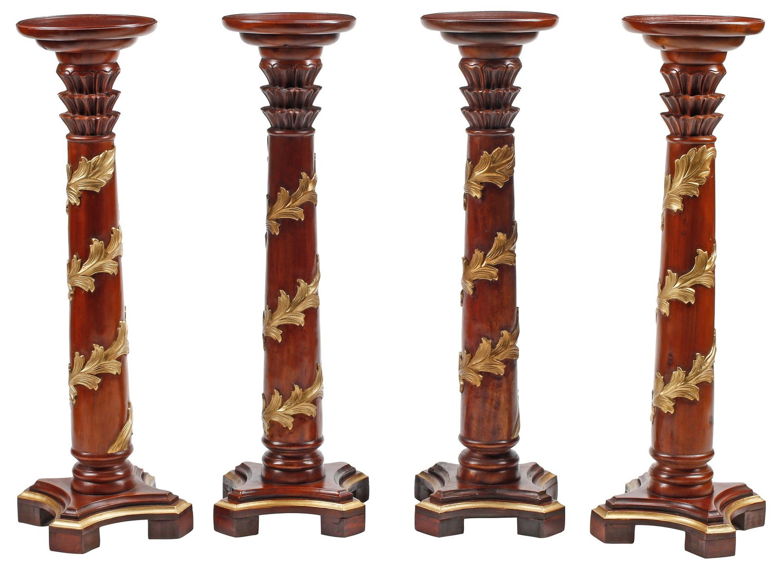 (4) ITALIANATE PARCEL-GILT CARVED WOOD COLUMNAR PEDESTAL STANDS, 40"H (1 of 5)