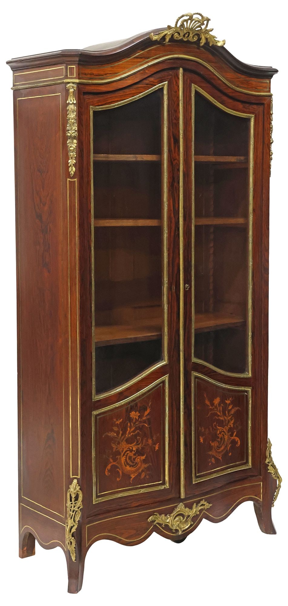 FRENCH LOUIS XV STYLE MARQUETRY-INLAID OAK VITRINE / DISPLAY CABINET (1 of 6)