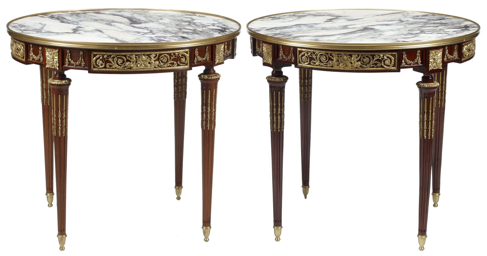 (2) LOUIS XVI STYLE MARBLE-TOP ORMOLU GUERIDONS / SIDE TABLES (1 of 6)