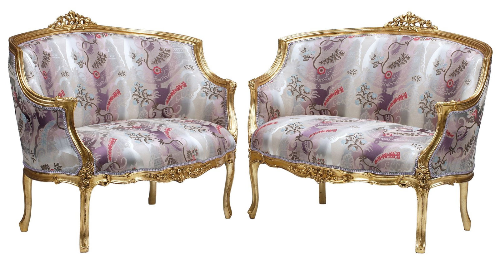 (2) LOUIS XV STYLE UPHOLSTERED GILTWOOD SALON SETTEES / SOFAS (1 of 5)
