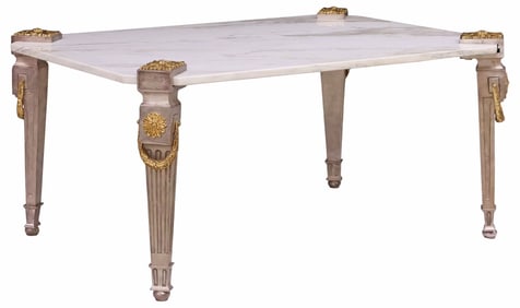 P.E. GUERIN (ATTRIB.) 'LOUIS XVI GARLAND' MARBLE-TOP BRONZE COFFEE TABLE