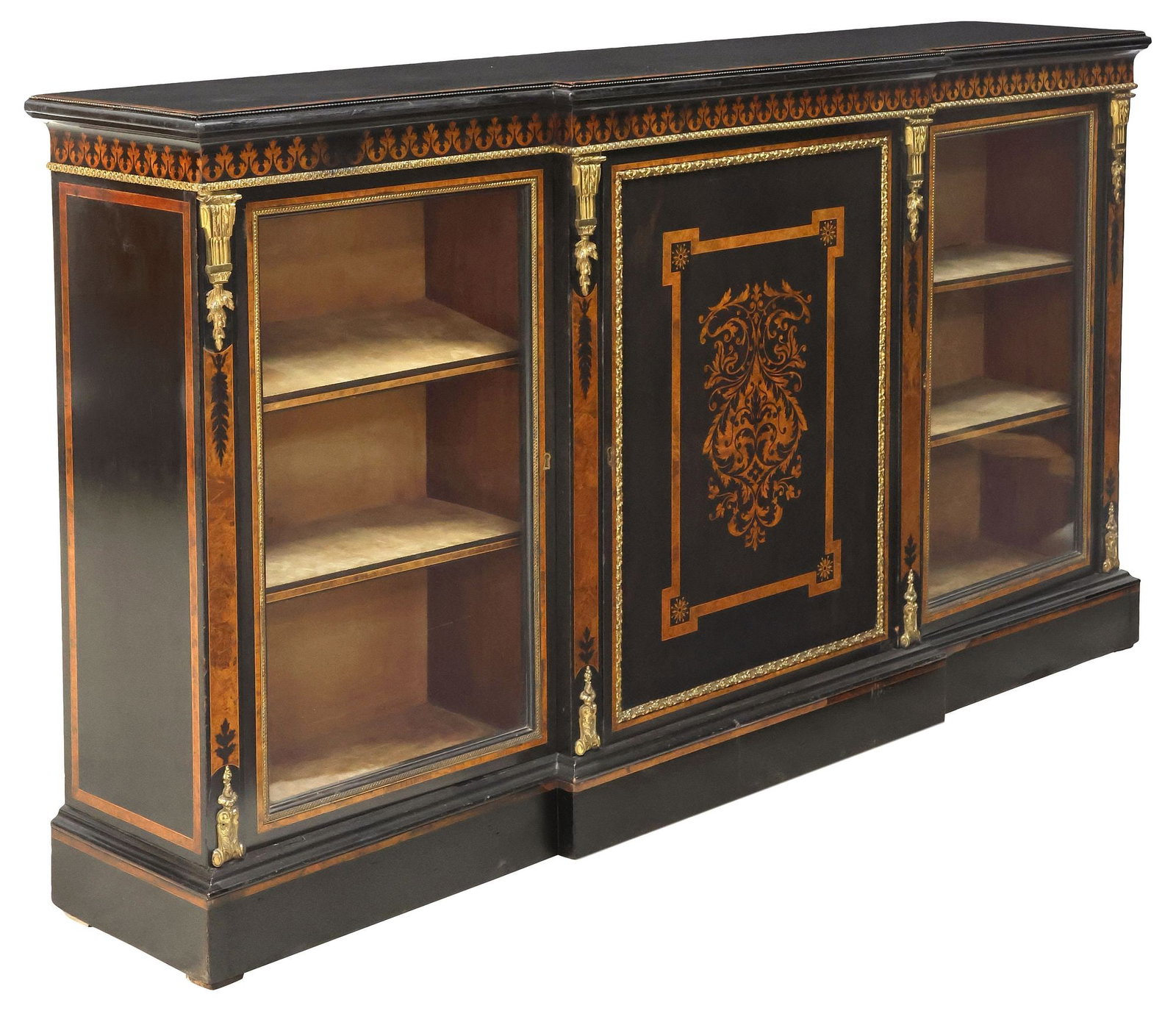 FRENCH NAPOLEON III PARCEL-EBONIZED & INLAID BURLWOOD SIDEBOARD (1 of 6)