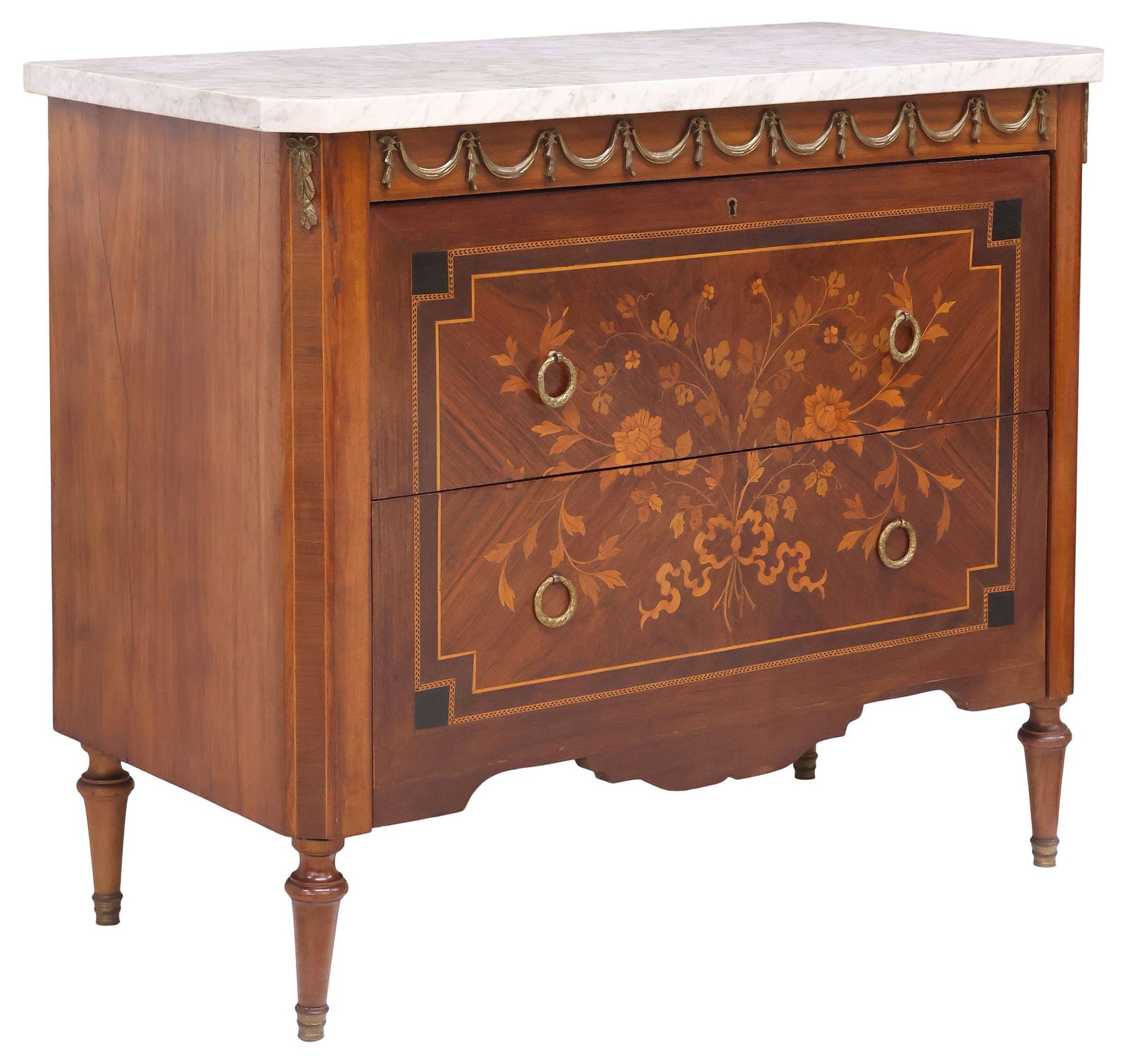FRENCH TRANSITIONAL STYLE MARBLE-TOP INLAID MAHOGANY COMMODE (1 of 5)