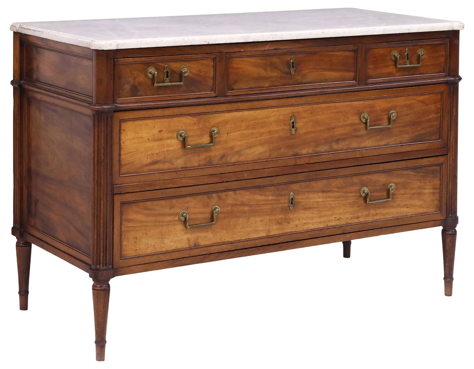 FRENCH LOUIS XVI STYLE MARBLE-TOP WALNUT COMMODE (1 of 5)
