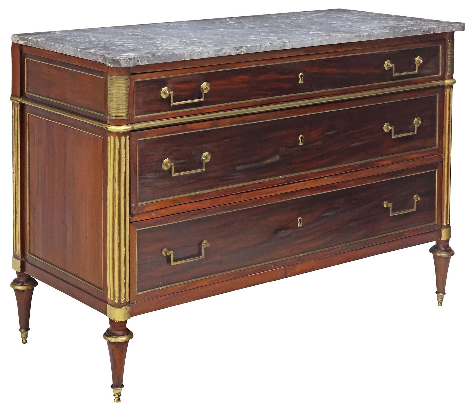 FRENCH LOUIS XVI STYLE MARBLE-TOP MAHOGANY COMMODE (1 of 5)