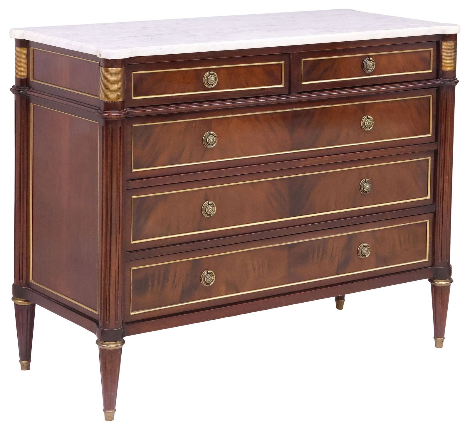 FRENCH LOUIS XVI STYLE MARBLE-TOP LACQUERED MAHOGANY COMMODE (1 of 5)