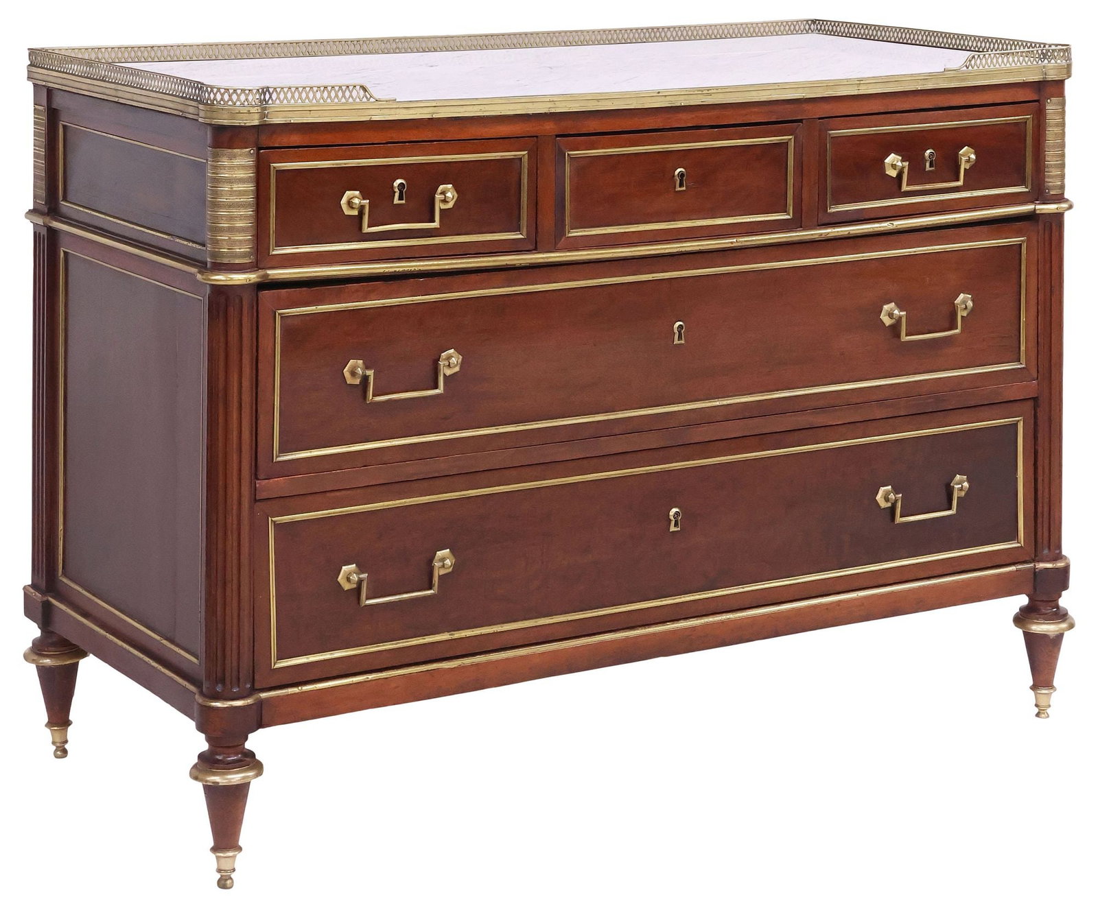 FRENCH LOUIS XVI STYLE MARBLE-TOP MAHOGANY COMMODE (1 of 5)