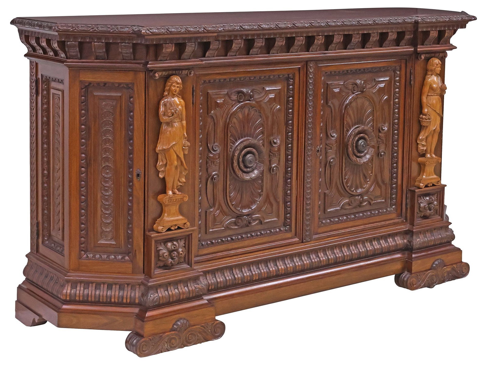 FINE ITALIAN RENAISSANCE REVIVAL CARVED WALNUT FIGURAL SIDEBOARD (1 of 7)