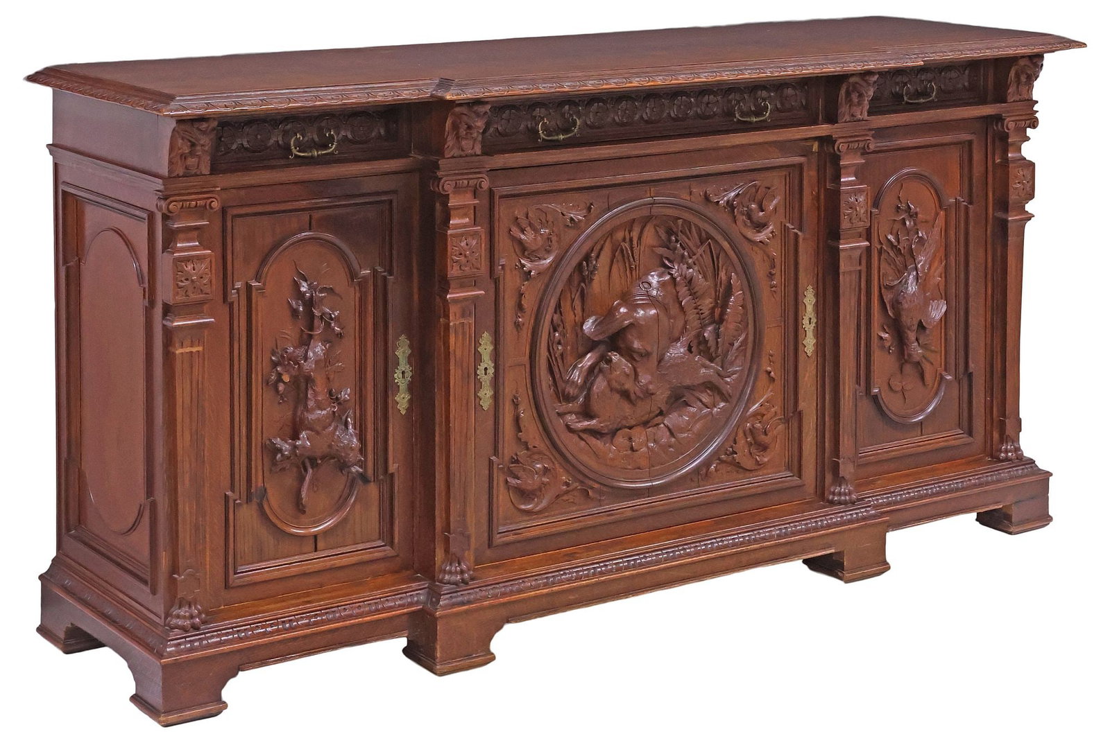 FRENCH HENRI II STYLE HIGHLY CARVED OAK 'HUNT' SIDEBOARD (1 of 9)