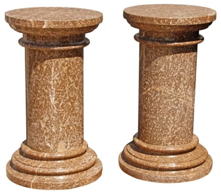 (2) LARGE VARIEGATED MARBLE PEDESTALS, 35"H