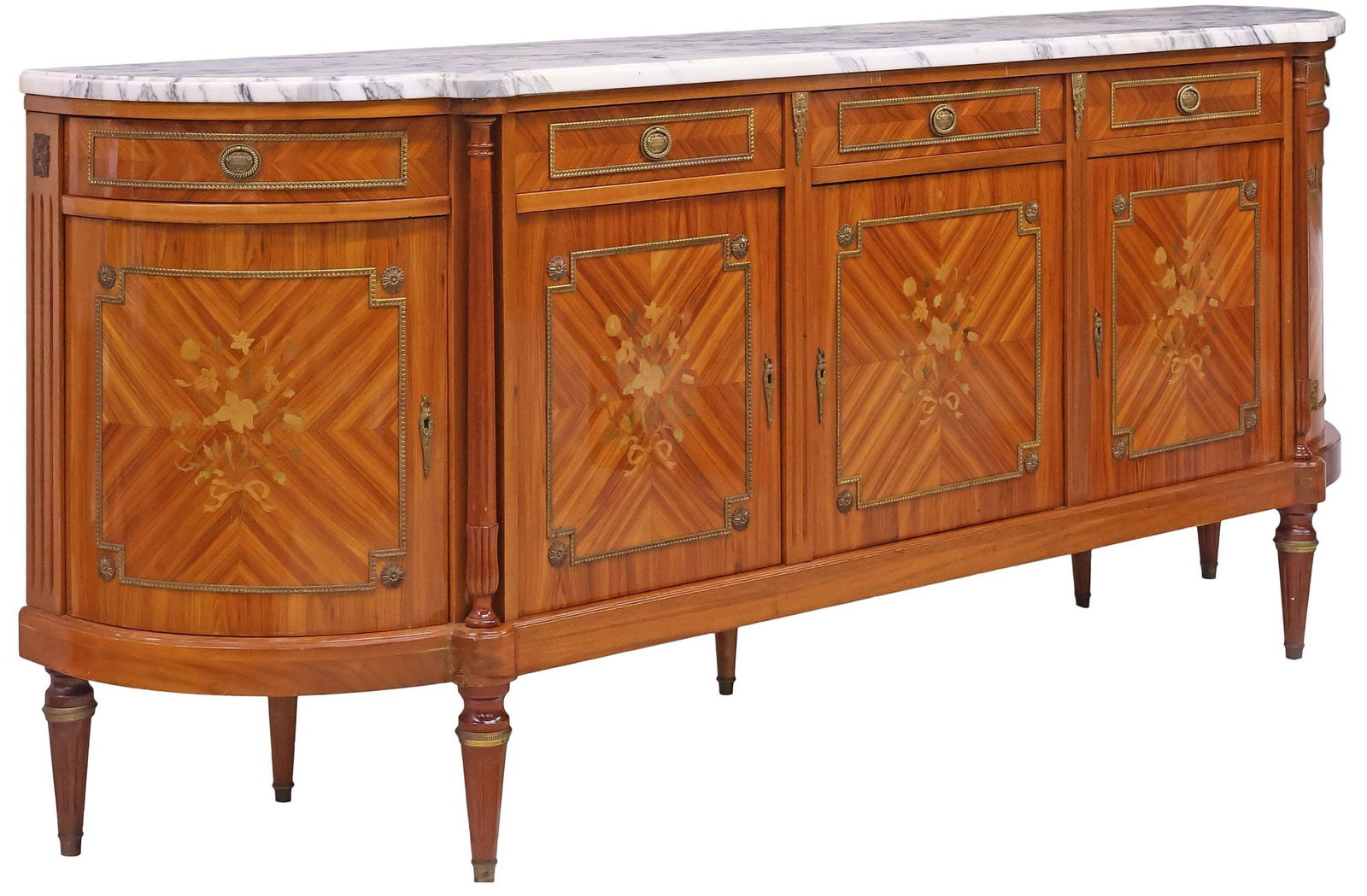 FRENCH LOUIS XVI STYLE MARBLE-TOP LACQUERED MARQUETRY SIDEBOARD (1 of 6)