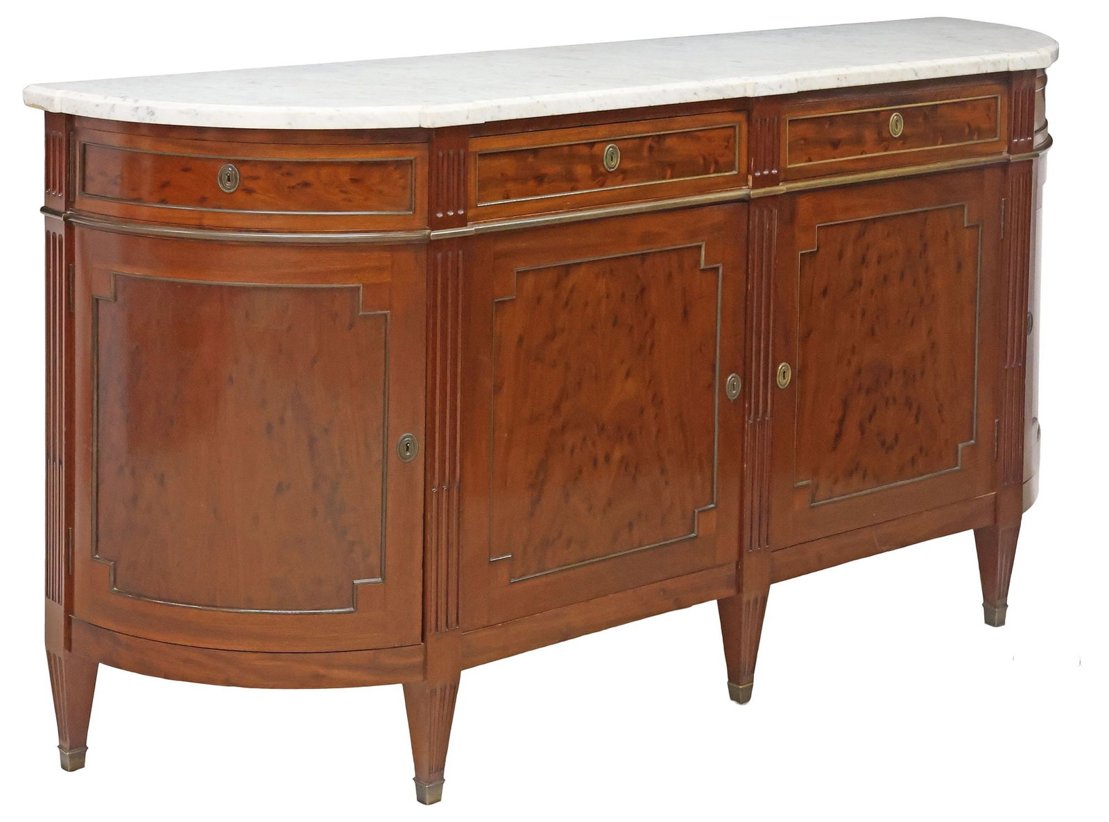 MAISON KRIEGER LOUIS XVI STYLE MARBLE-TOP 'PLUM PUDDING' MAHOGANY SIDEBOARD (1 of 7)